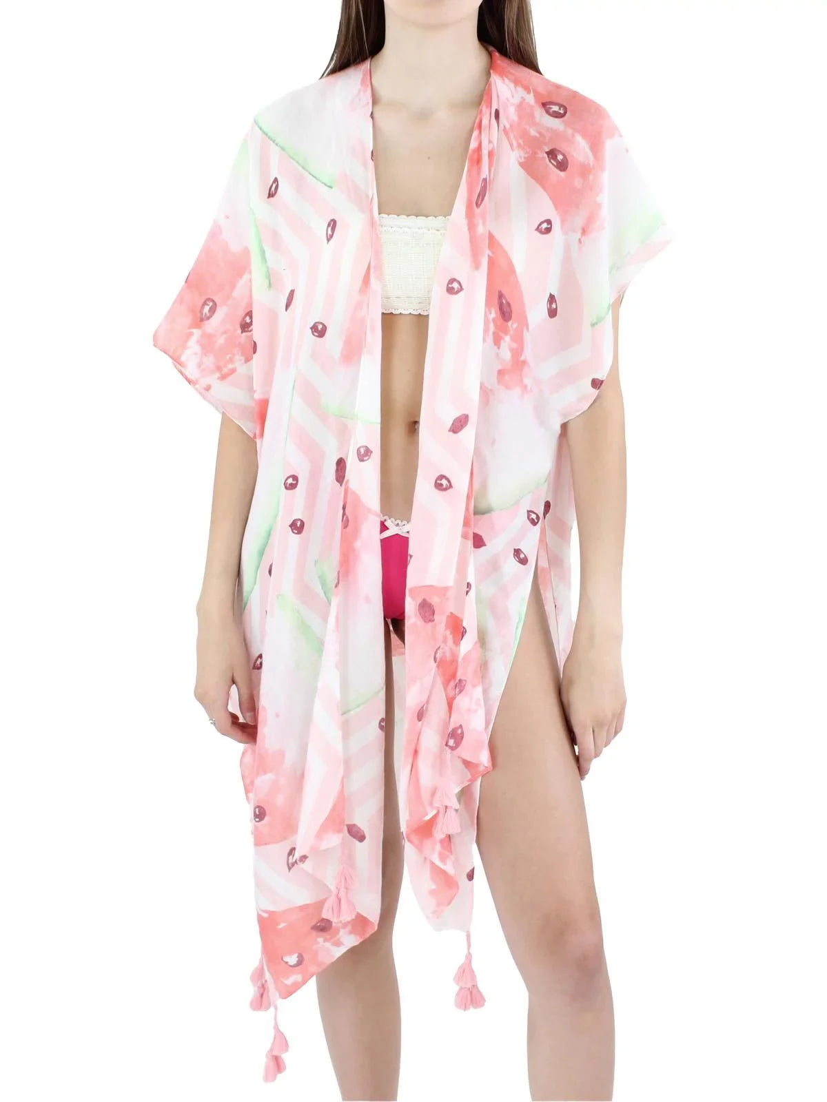 Womens Area Stars Shawl/Wrap Sheer Printed Watermelon
