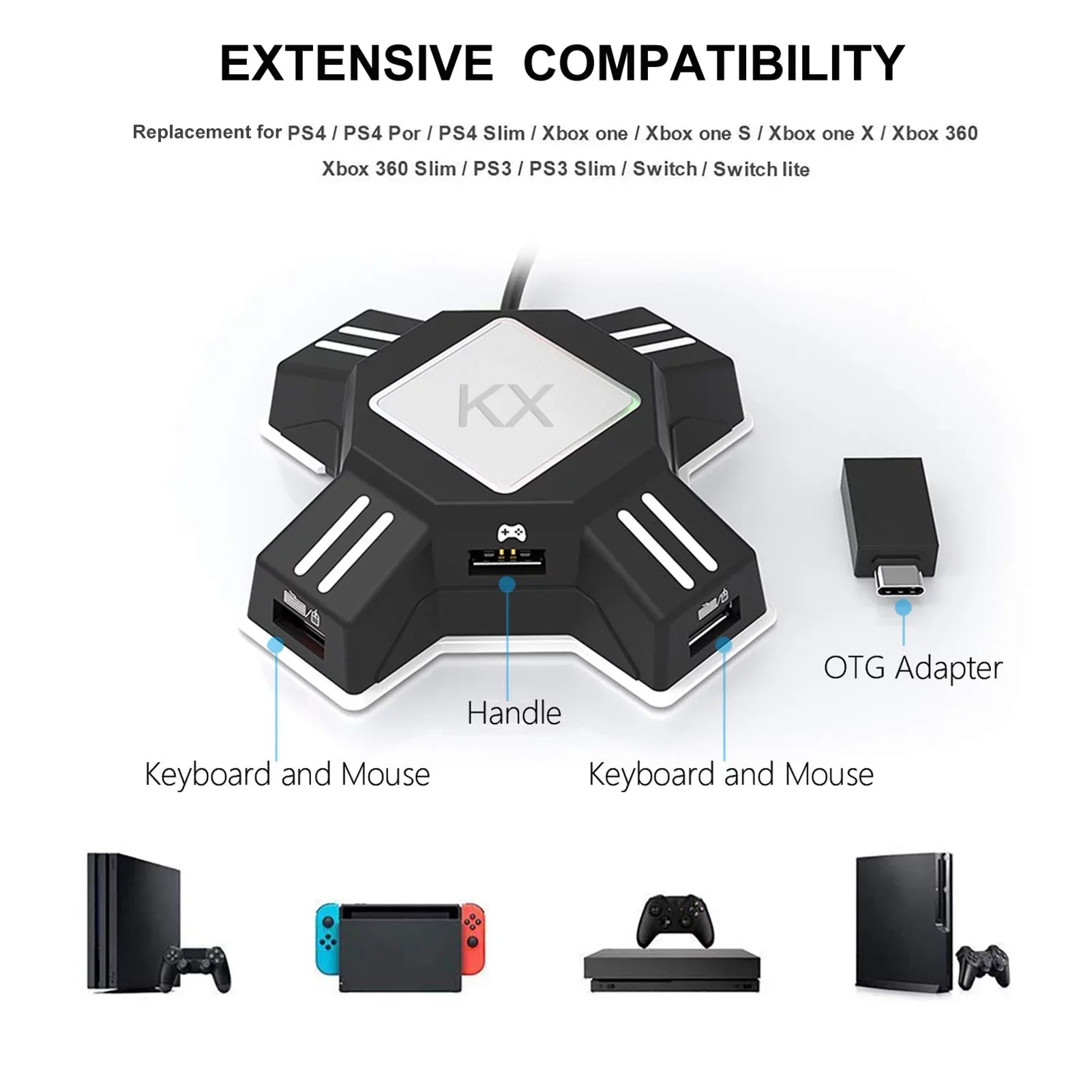Mouse Adapter Adapter Gamepad Keyboard Keyboard Portable for Mouse Controller Converter KX Adapter Replacement Switch/X-box/PS5/P-S-4/PS3 Abody