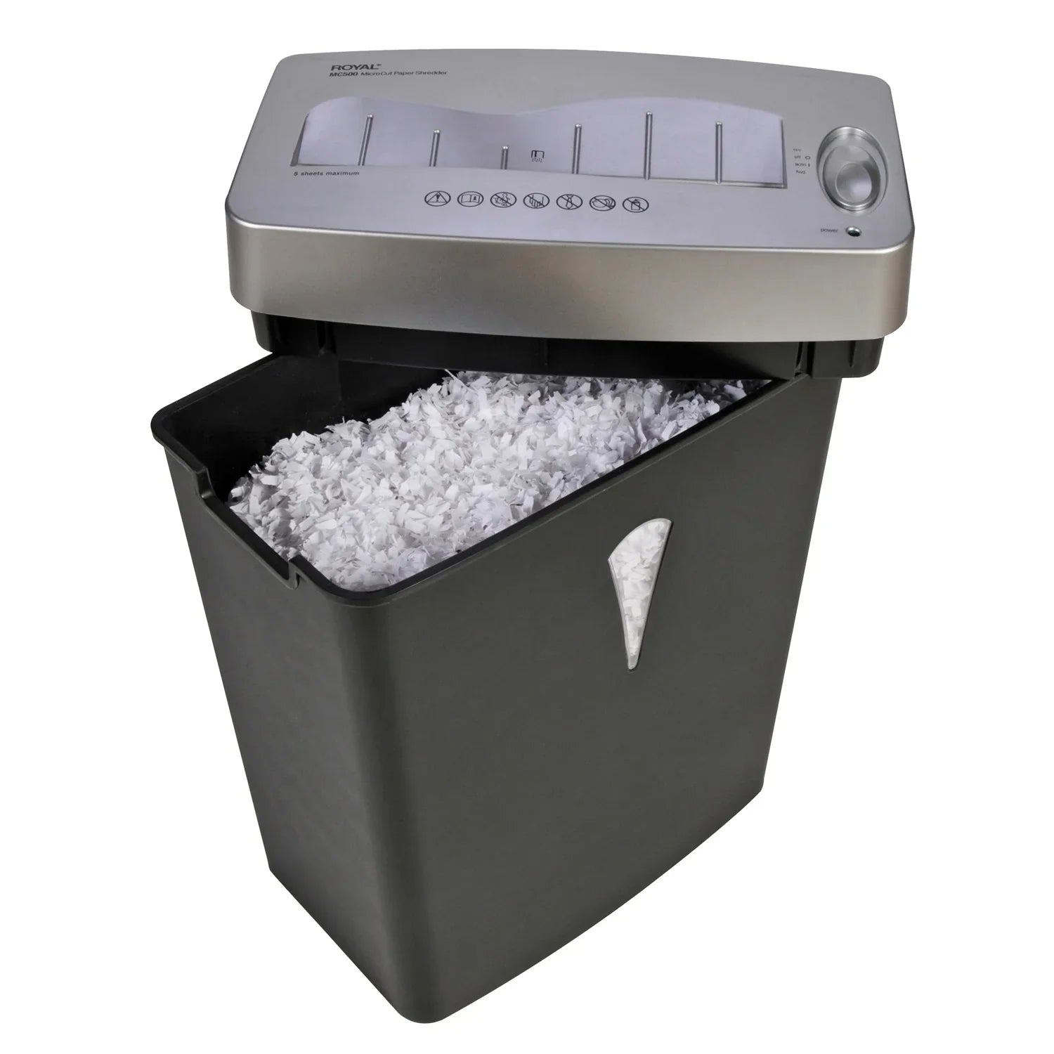 for Pass - Black, - gal 5 Shred Silver Capacity Credit - - Per 4 MC500 x shredding - Card Size - Royal Paper Wastebin Paper, Cut 0.394" 0.157" Micro Shredder