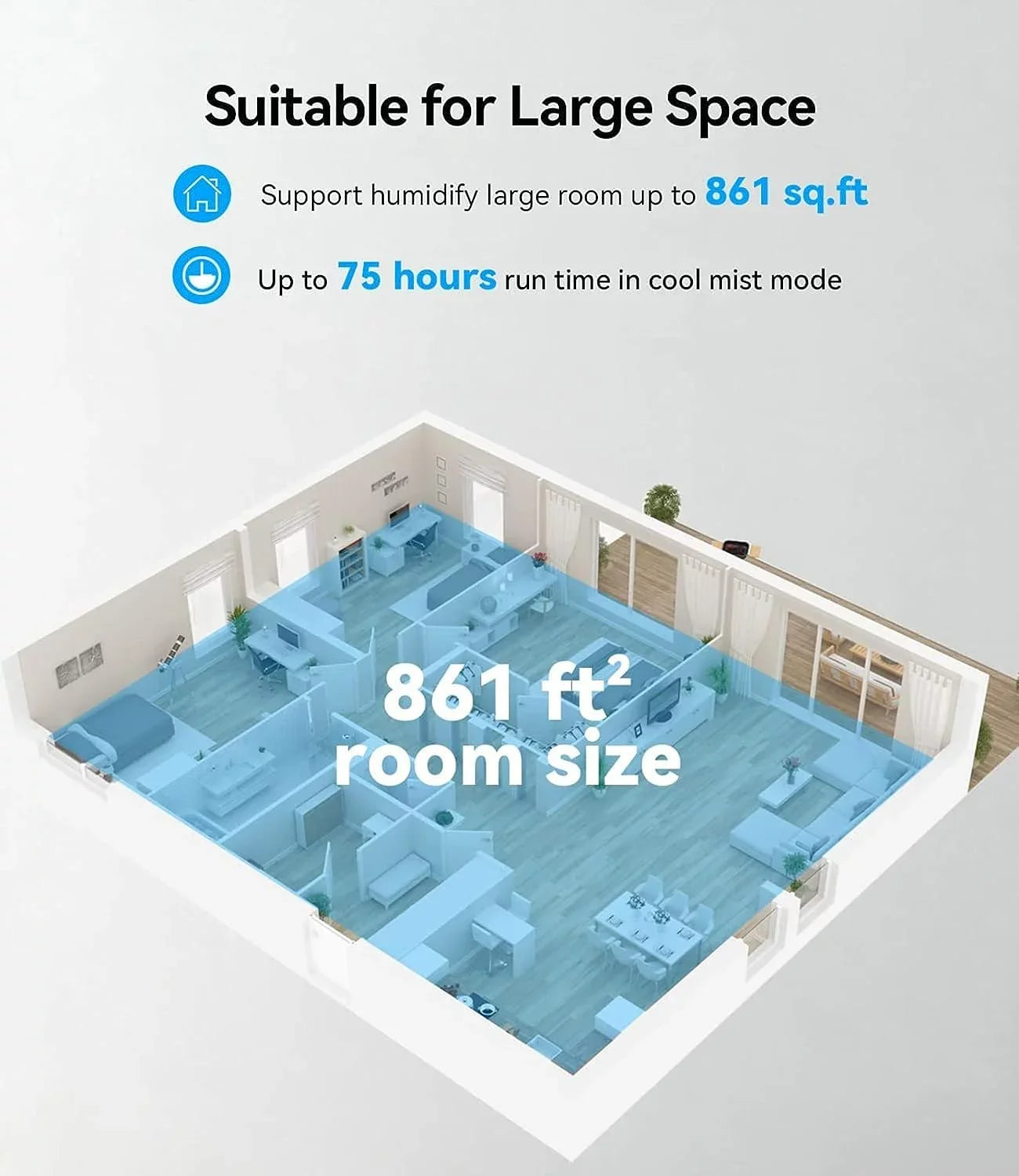 Maxfavor sq Mist Warm Bedroom 861 and Vaporizer Room and Customized Cool for ft. Humidifiers Humidity Remote Humidifiers 6L for with
