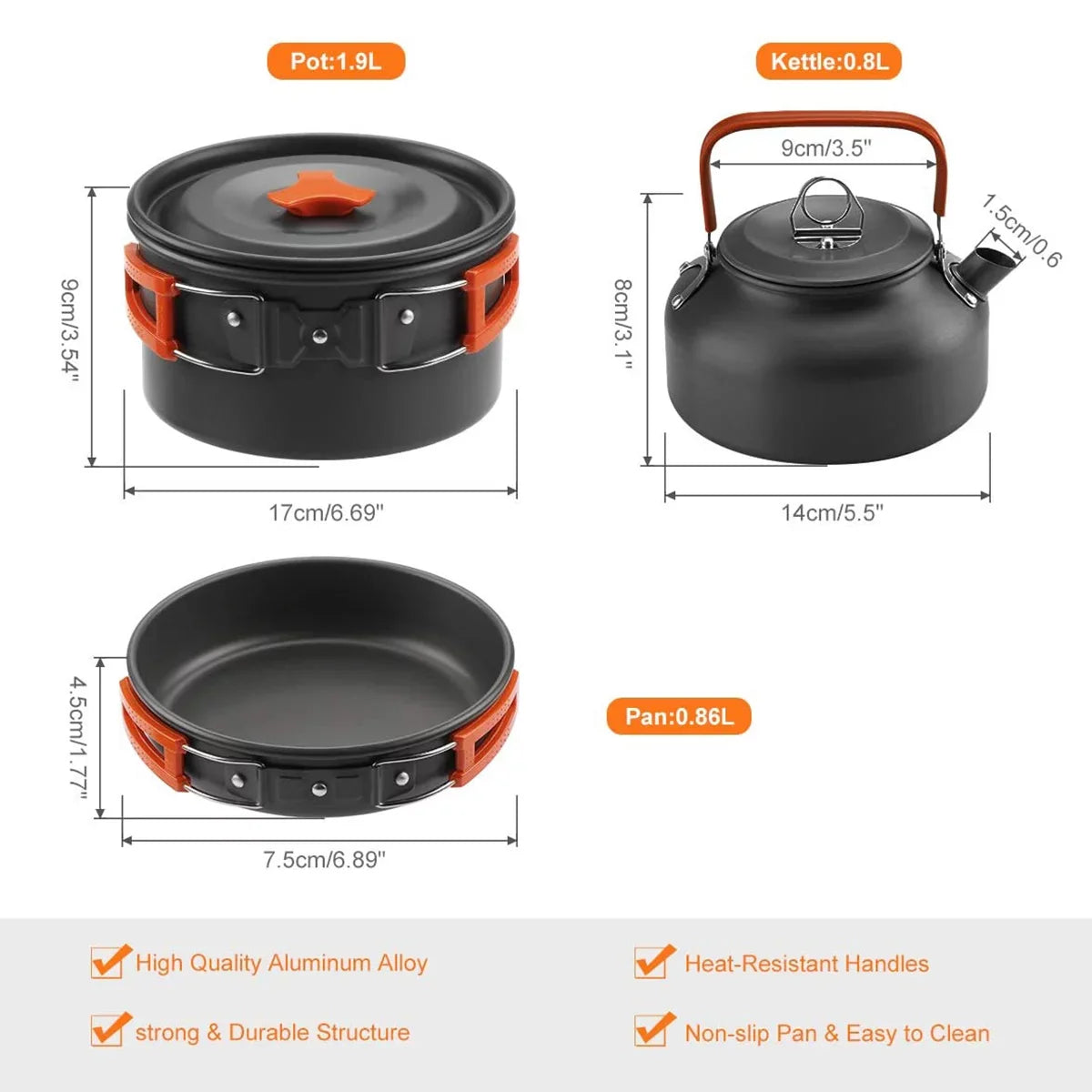 Hiking Mess Pan Kettle Set Stove Pot Camping Lixada Spoon Fork Kit Picnic Backpacking Cutter Cookware with for Tableware