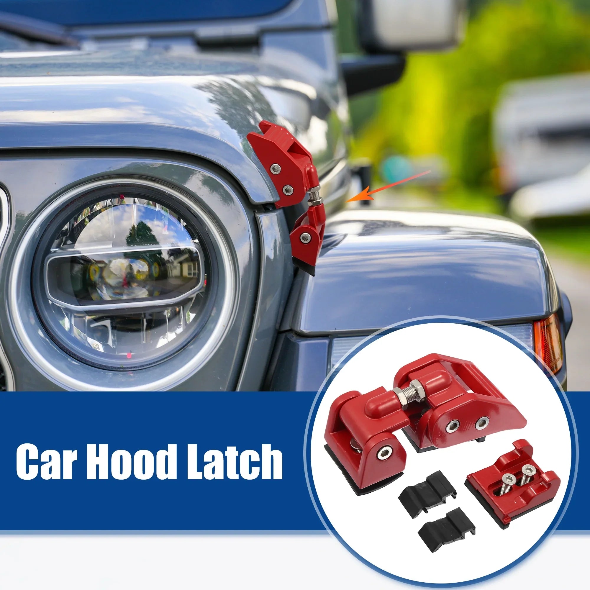 1 4 Hood 2 Red Unique Pair Jeep & Locking Latches Door Door for Wrangler Hood Catch JK Fit Bargains Unlimited Front
