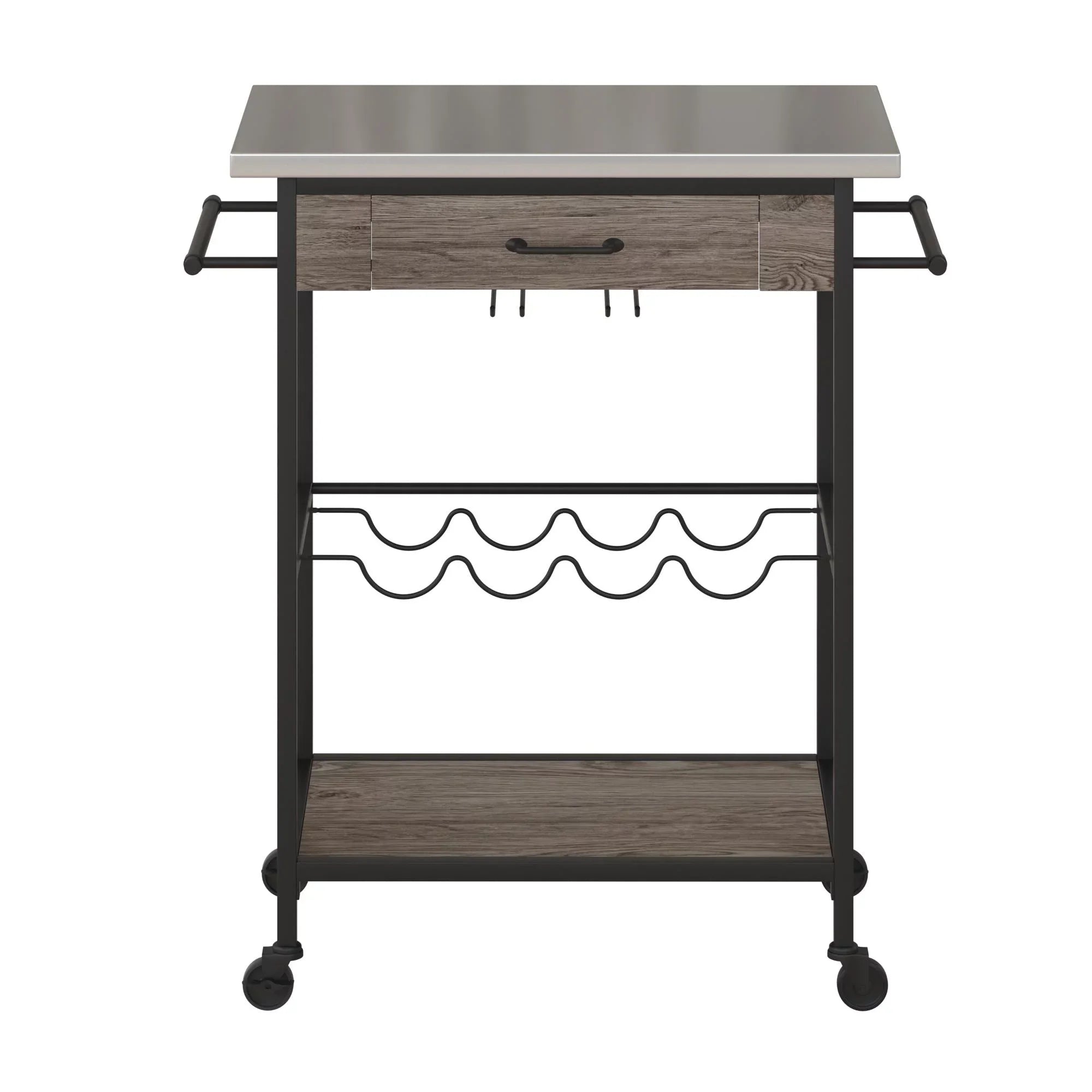 Black Multifunctional Storage, Kitchen Rack Metal, Steel Cart, Stainless and Nora Novogratz and Brown Wine Pantry