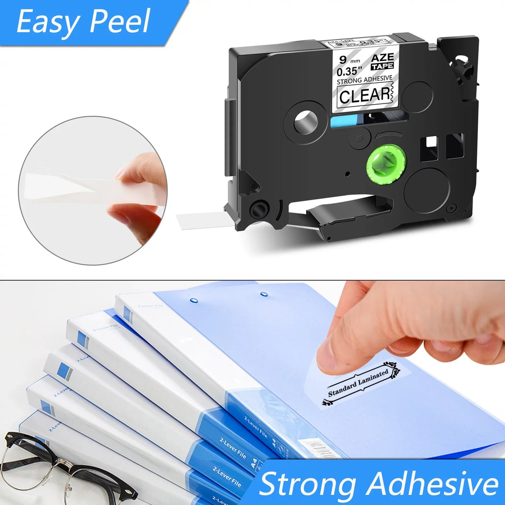 Tapes in use P-Touch TZ-S121 TZe-121 9mm 0.35'' Strength TZe-S121 Clear D600 GREENCYCLE Compatible on 8m Label D400 Black Extra Tape Laminated for TZ-121 26.2ft Maker Brother Pack Label 8 PT-D210