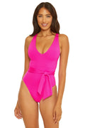 Kali by Virtue Pink Belted One-Piece MD Becca Flambe Santorini Rebecca