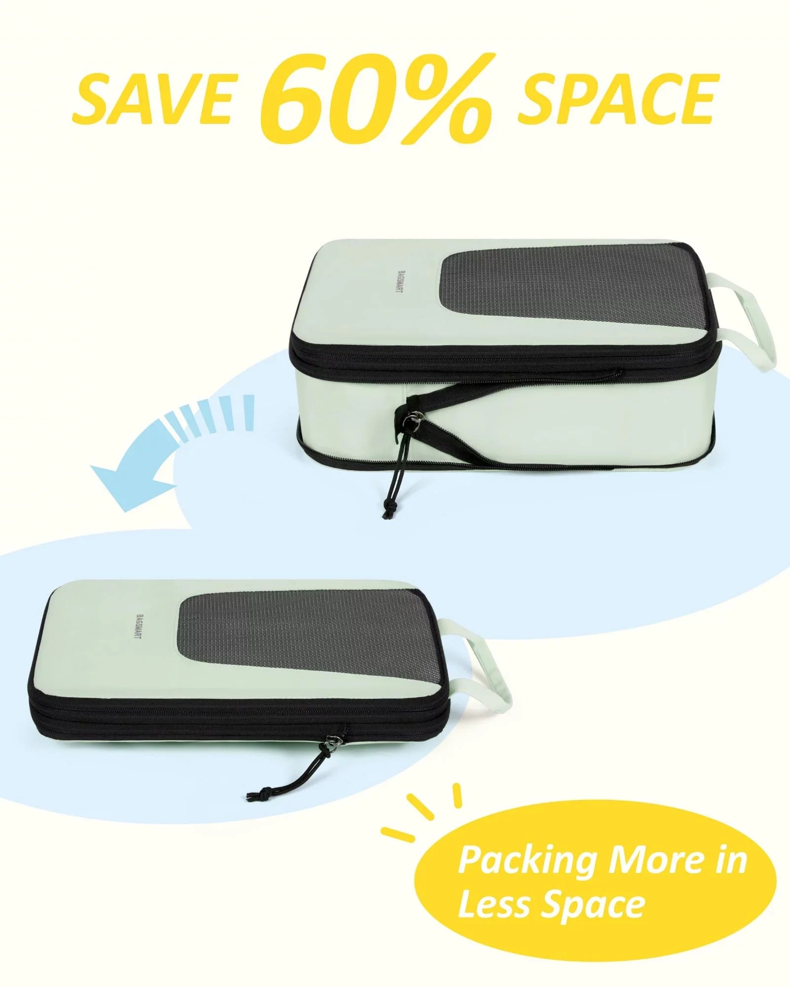 Expandable Storage Luggage Bags for Travel, Organizers Packing Packing 6 Cubes Travel Foldable Suitcase Lightweight Accessories, Pcs for BAGSMART Compression Green