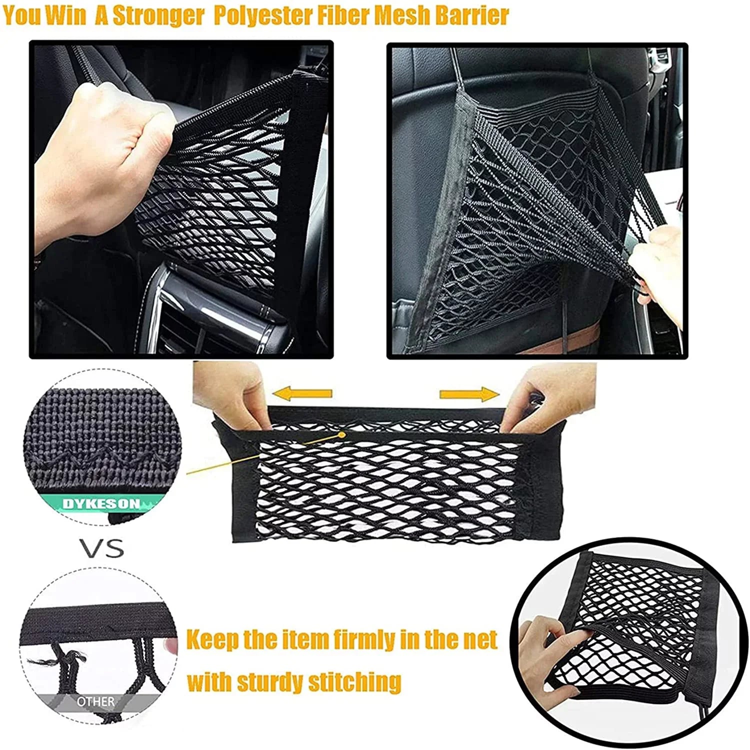 Baby Driving with & Storage Car -Easy Net Install, Car Universal Mesh for Safety Cars, Pet with Organizer Pets DYKESON Auto Barrier Dog for Bag SUVs Safely Children Stretchable Barrier Divider