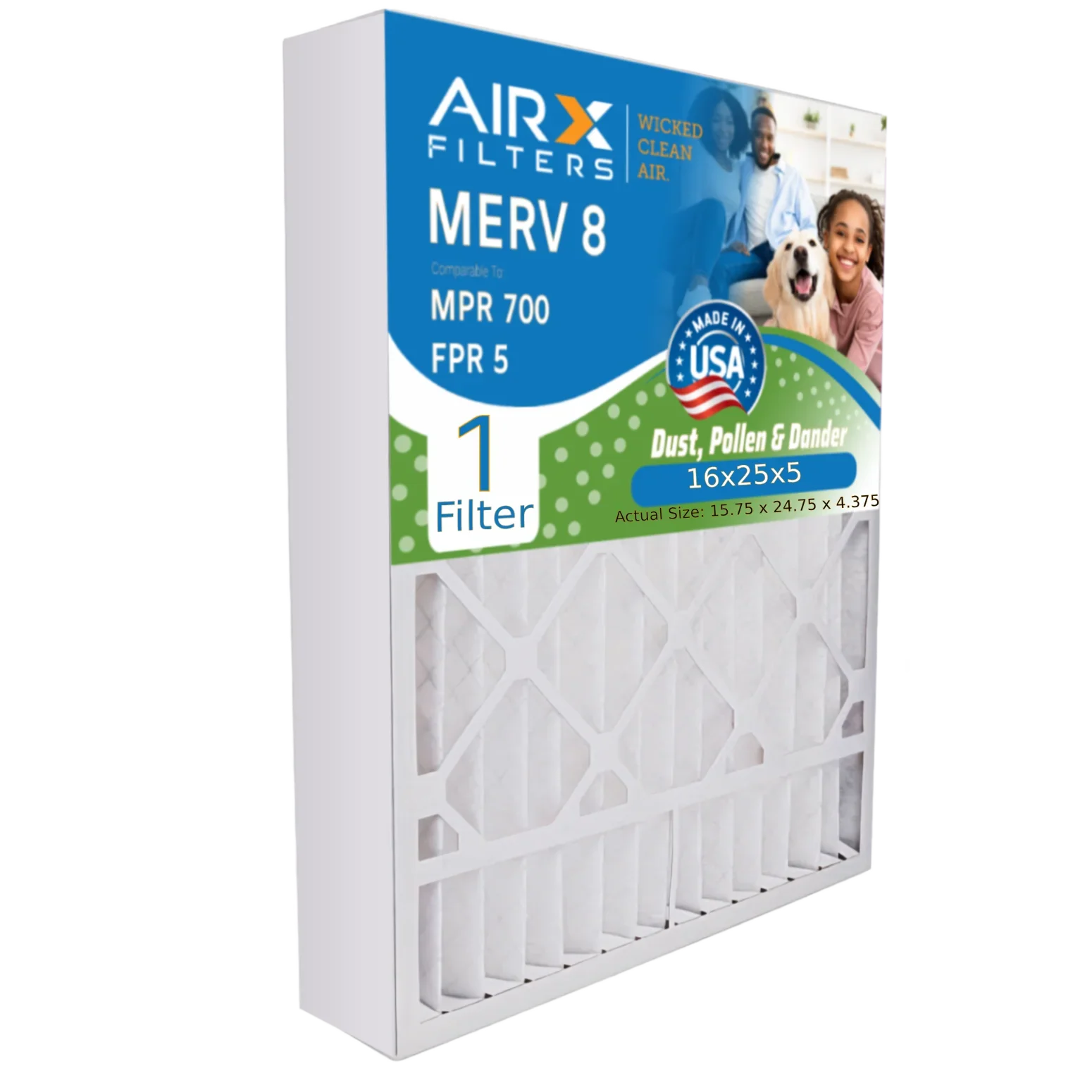 Made FC100A1029 Filter Furnace to MPR Filter Premium Single Filter 16x25x5 16x25x5 8 Air Honeywell 1 AIR. AIRX FPR 700 5 FILTERS USA Compatible Comparable EXPXXFIL0016 & by WICKED with MERV CLEAN