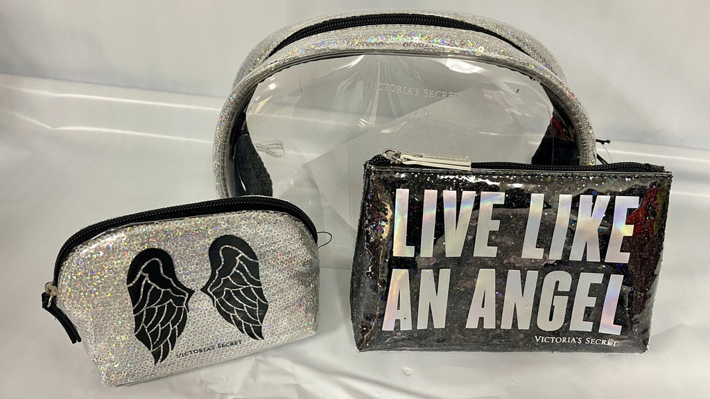 Like Show London Sequin Piece Clear Bags 3 Live Limited and Cosmetic An Makeup Shimmer Victoria's Fashison Angel Secret Black Wings Edition