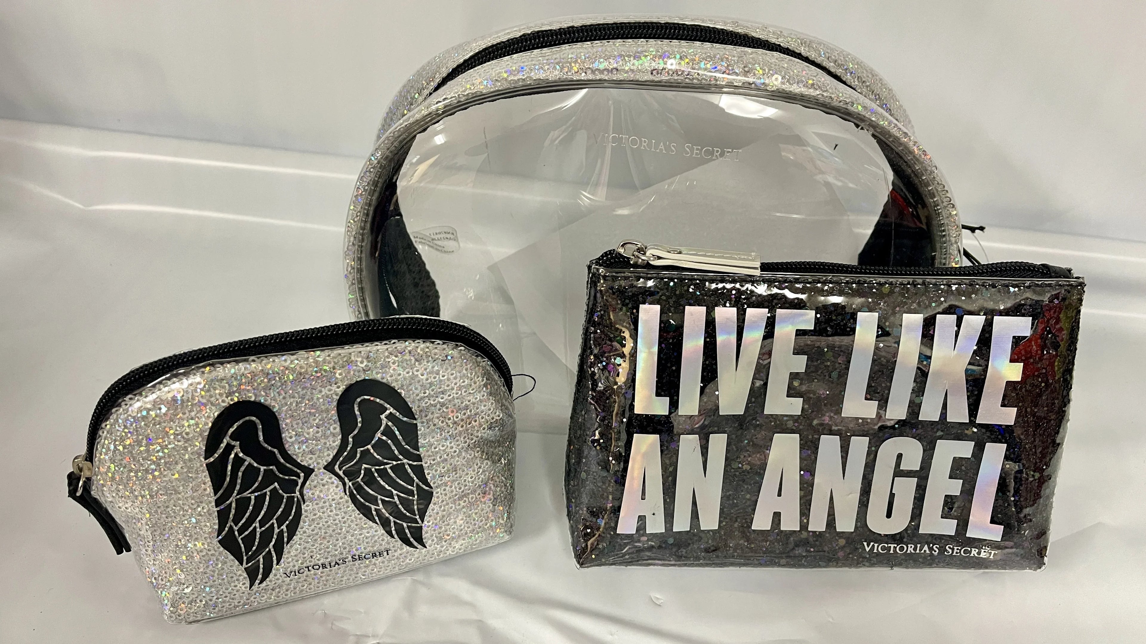 Like Show London Sequin Piece Clear Bags 3 Live Limited and Cosmetic An Makeup Shimmer Victoria's Fashison Angel Secret Black Wings Edition