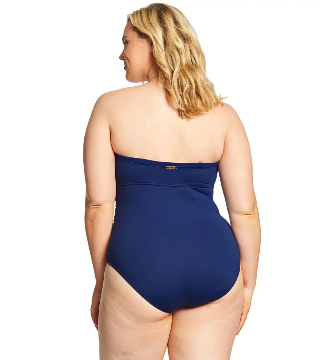 One-Piece Plus Size Ralph Women Navy Swimsuit Lauren Bandeau 16W Twist