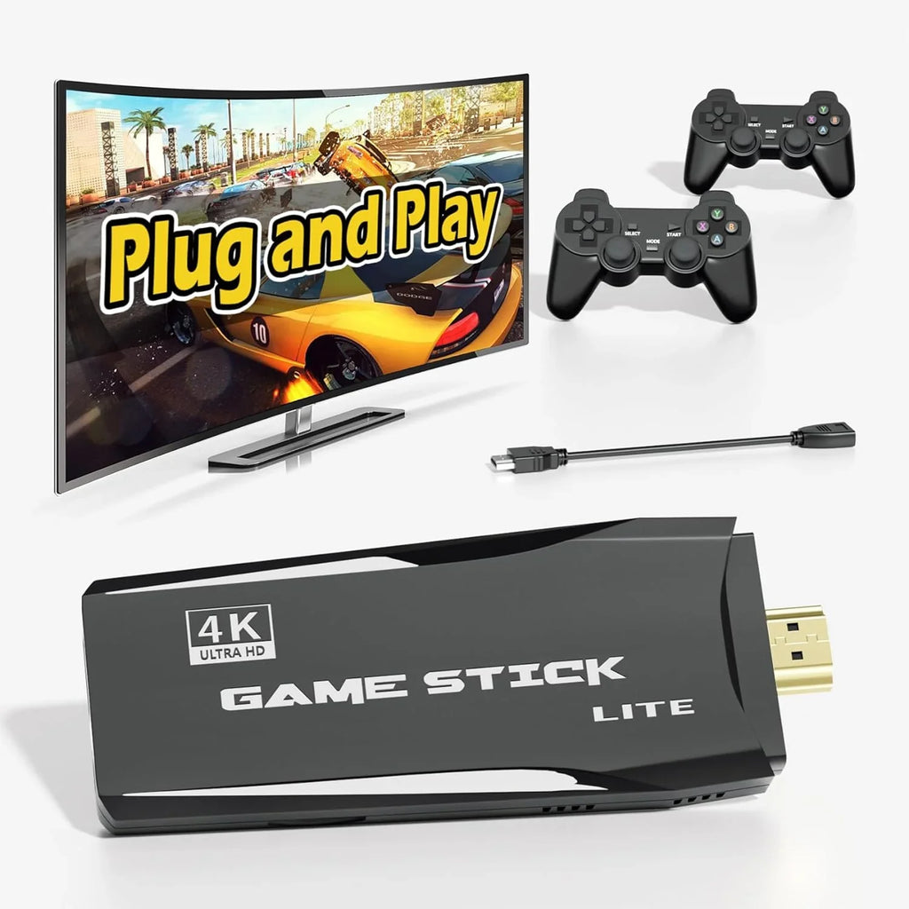 4K Games,9 Preloaded Emulator Support Classic Console Emulators,Plug Game Stick Retro TV,Nostalgia Retro for Wireless Port,2 HDMI 12000+ Video and Play Games Stick - Gamepads(64G)