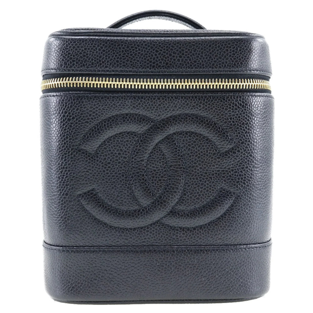 in Mark Vanity Handbag Black Made Matte France (Good) Pre-Owned Skin Coco Caviar Zipper Ladies CHANEL