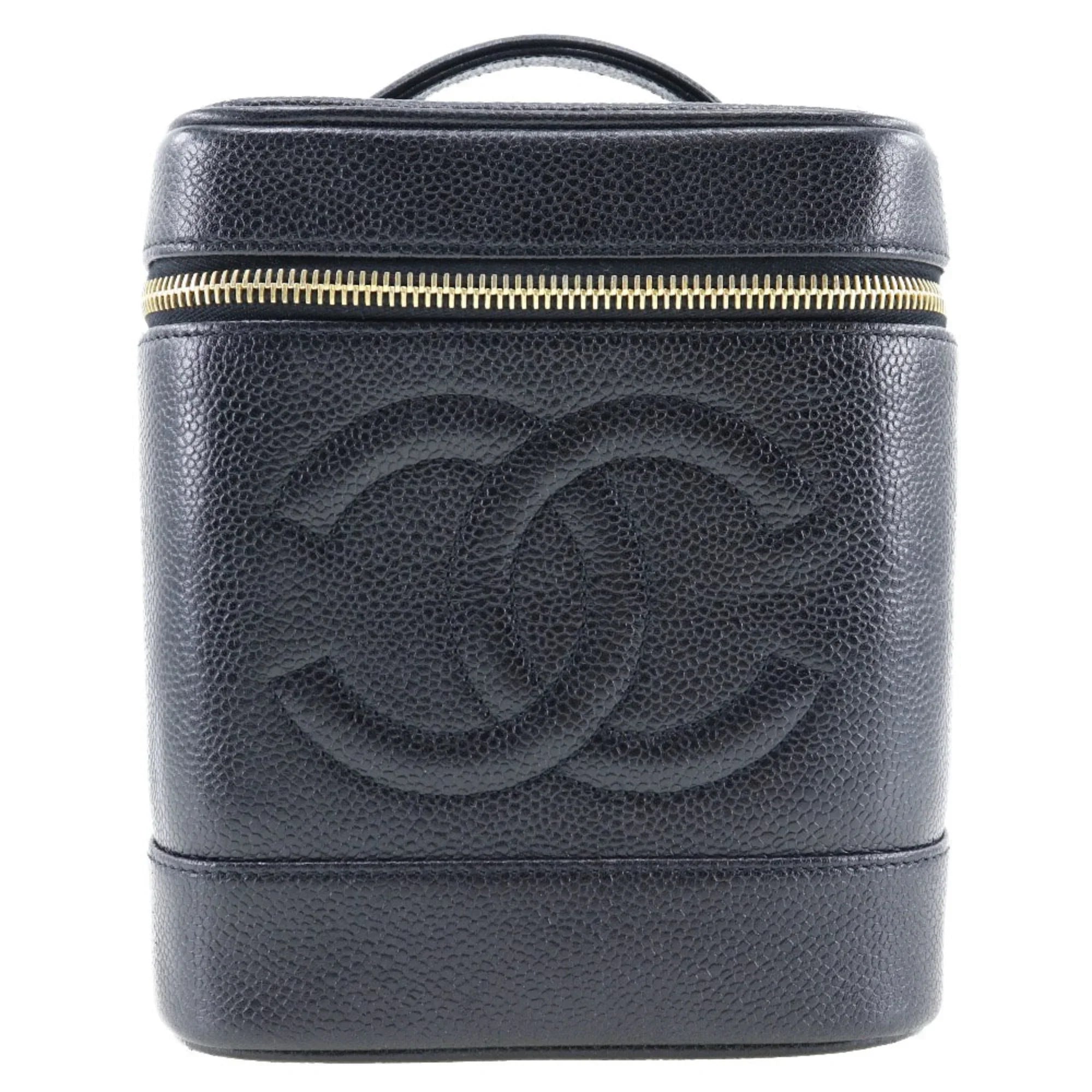 in Mark Vanity Handbag Black Made Matte France (Good) Pre-Owned Skin Coco Caviar Zipper Ladies CHANEL