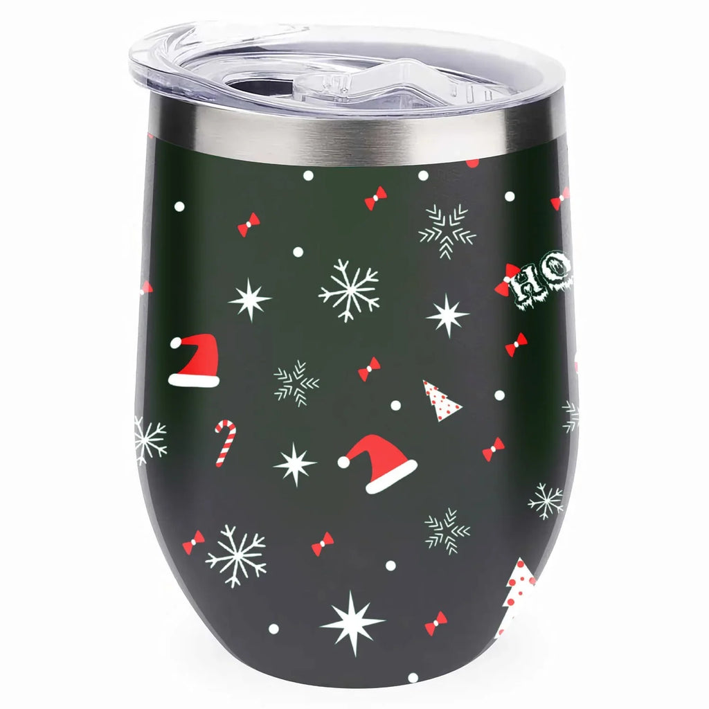 Eggshell Layer Cup Insulated Cup Tree Double Cups Wine Vacuum Tumbler Steel Hidove with Christmas Cups, with and Red Shape Insulation 12oz Lid, Green Color Big Stainless Cup 304 Belly U