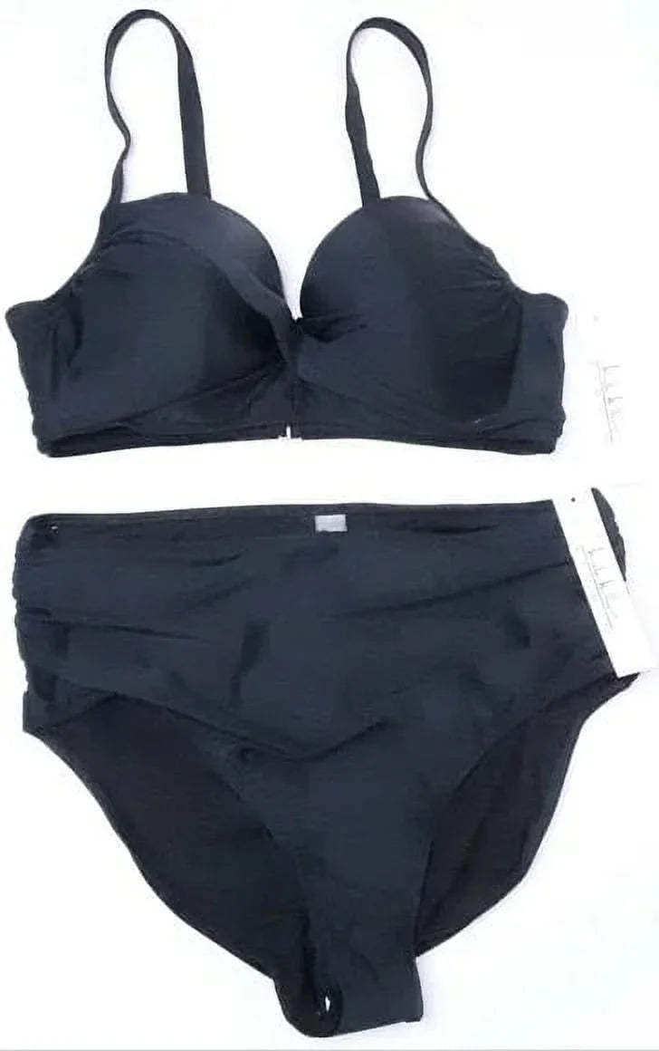 '+ Front S Shirred Waist Nicole Top 2Pc BLACK Miller Twist Bikini Bottom Hi