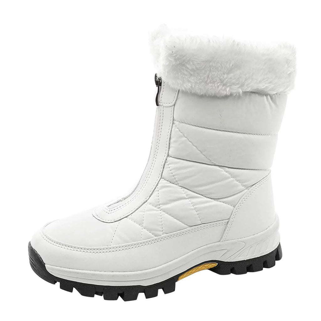 Women Proof Mid Flat Winter Warm Shoes Keep Snow Boots Comfortable Fashion Zipper Boots Water