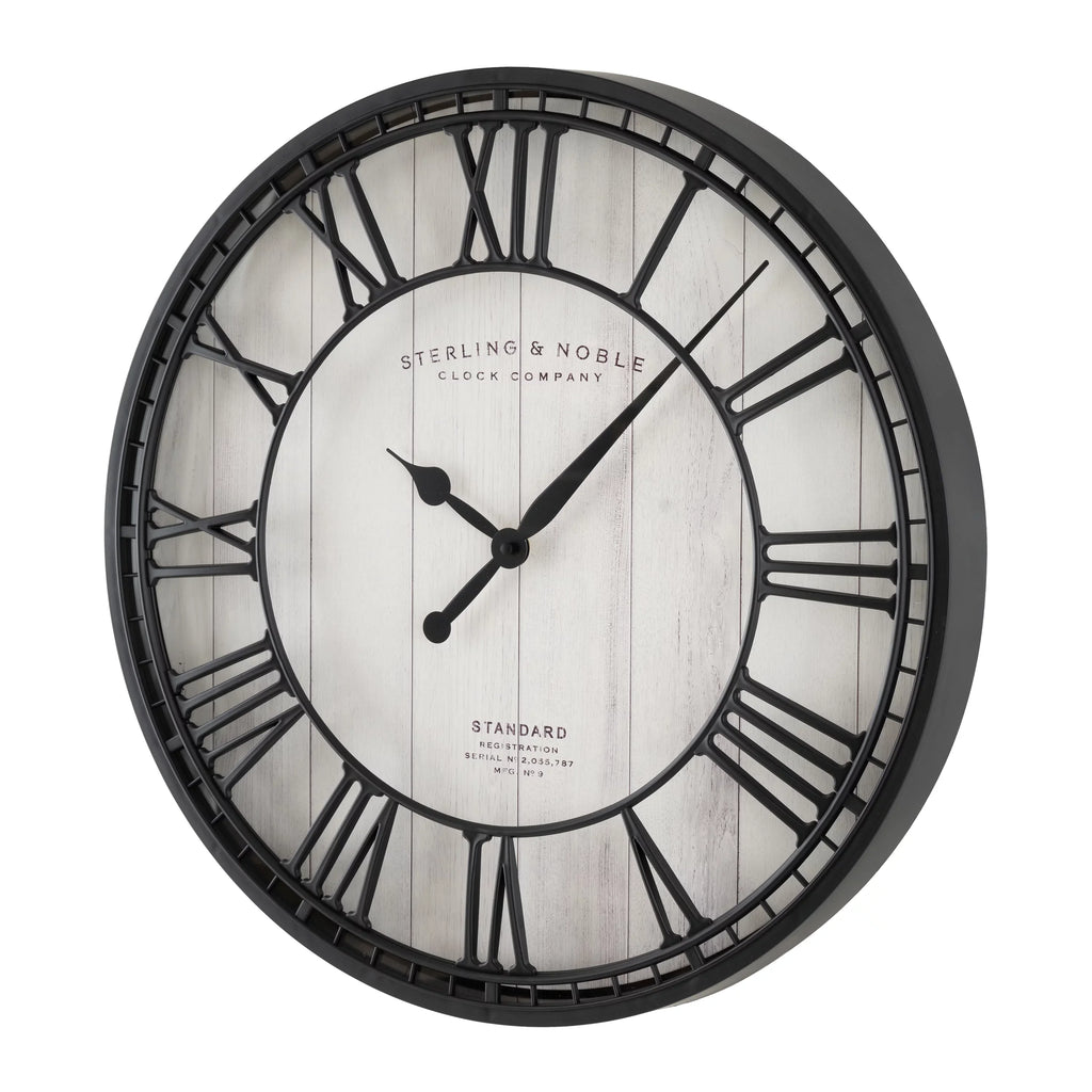 Roman Raised Wall Analog 20" Round Numerals Clock & Grill Better Black and White Homes Gardens