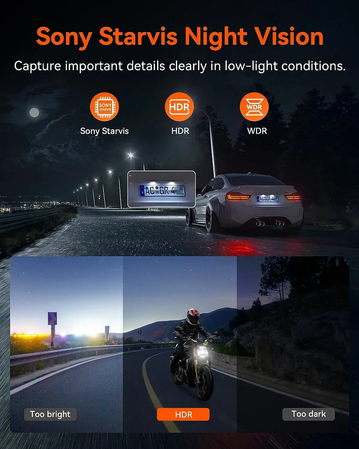 Card) (4K 1080P) Dashcam F1 | 4K GPS | Parking Motorcycle Mode WiFi (No SD Vantrue +
