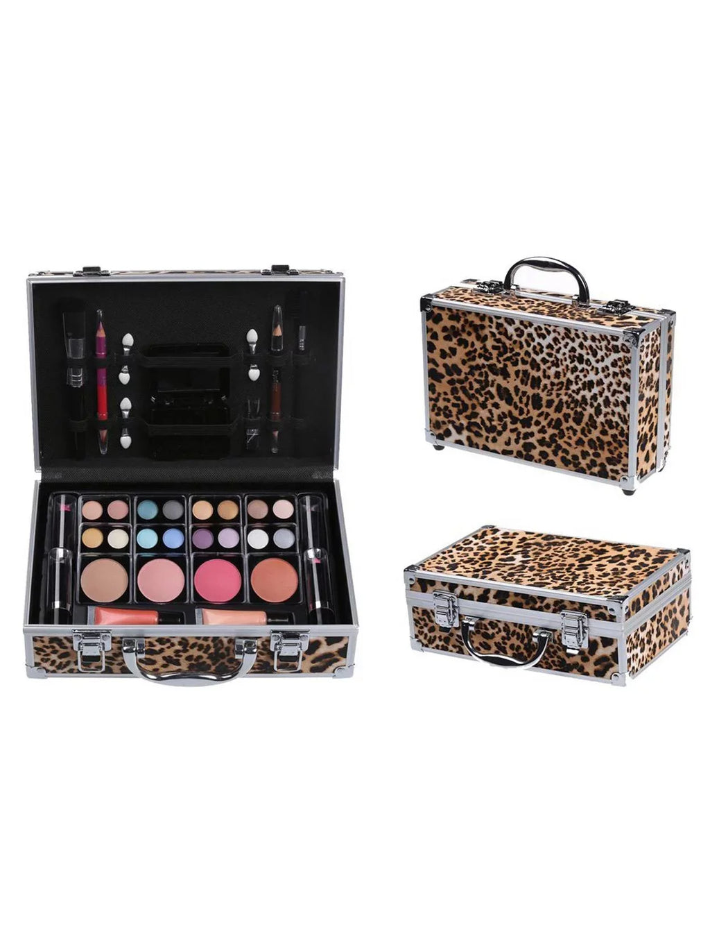 Premium Aluminum Case Leopard 51pc Beauty w/ Up Cameo Make Cosmetics Set