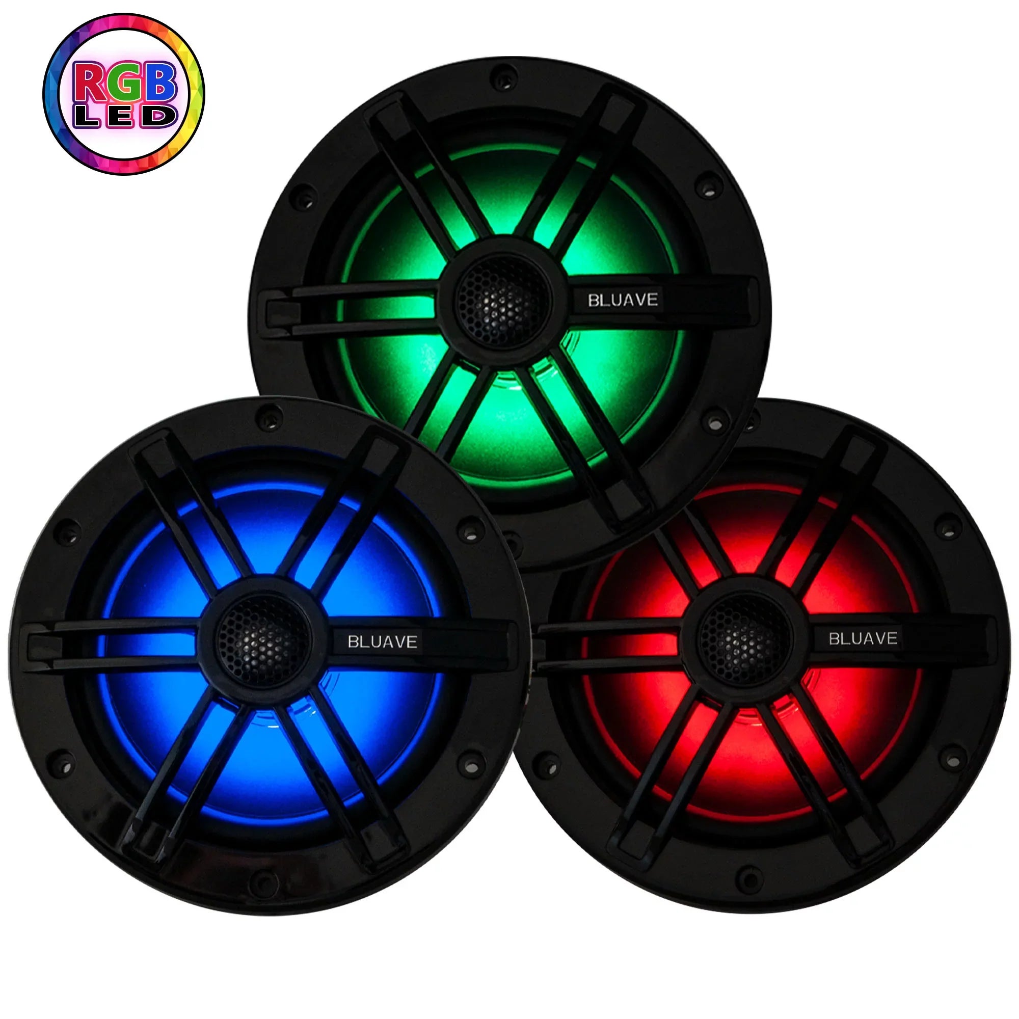 RGB XQAP BLUAVE Pod Marine 6.5" LED XQAP-B Speaker 4x Loaded - Coaxial Quad Black, With