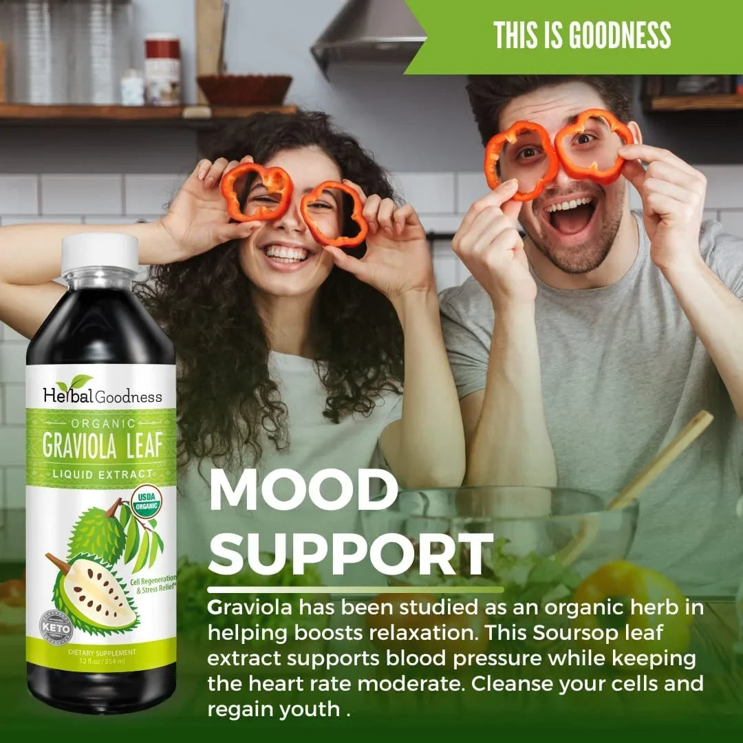 & - USDA Extract - - (Guanabana) Cell Support Soursop Ð & Relief Regeneration Organic, Bottle GMO, Graviola Kosher Liquid Stress Immune 12oz Leaf Ð Leaves Ð Non Boost