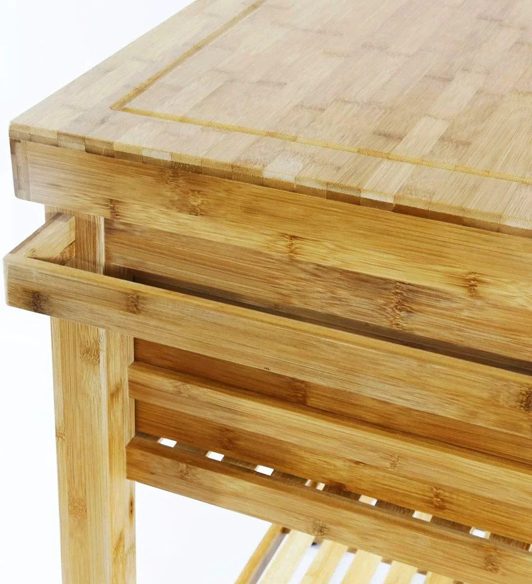 Shelves, Trolley Prepping Kitchen Cart Wood Locking Drawers Butcher On Food Bamboo Rolling Rack, With Cart Wheels, Island Casters, Block Towel