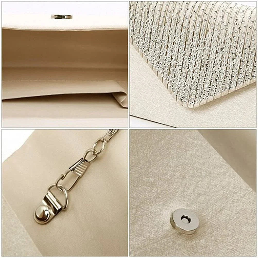 Handbag Purse Satin Rhinestone Frosted Wedding Women's Clutch U-Story Evening Bag