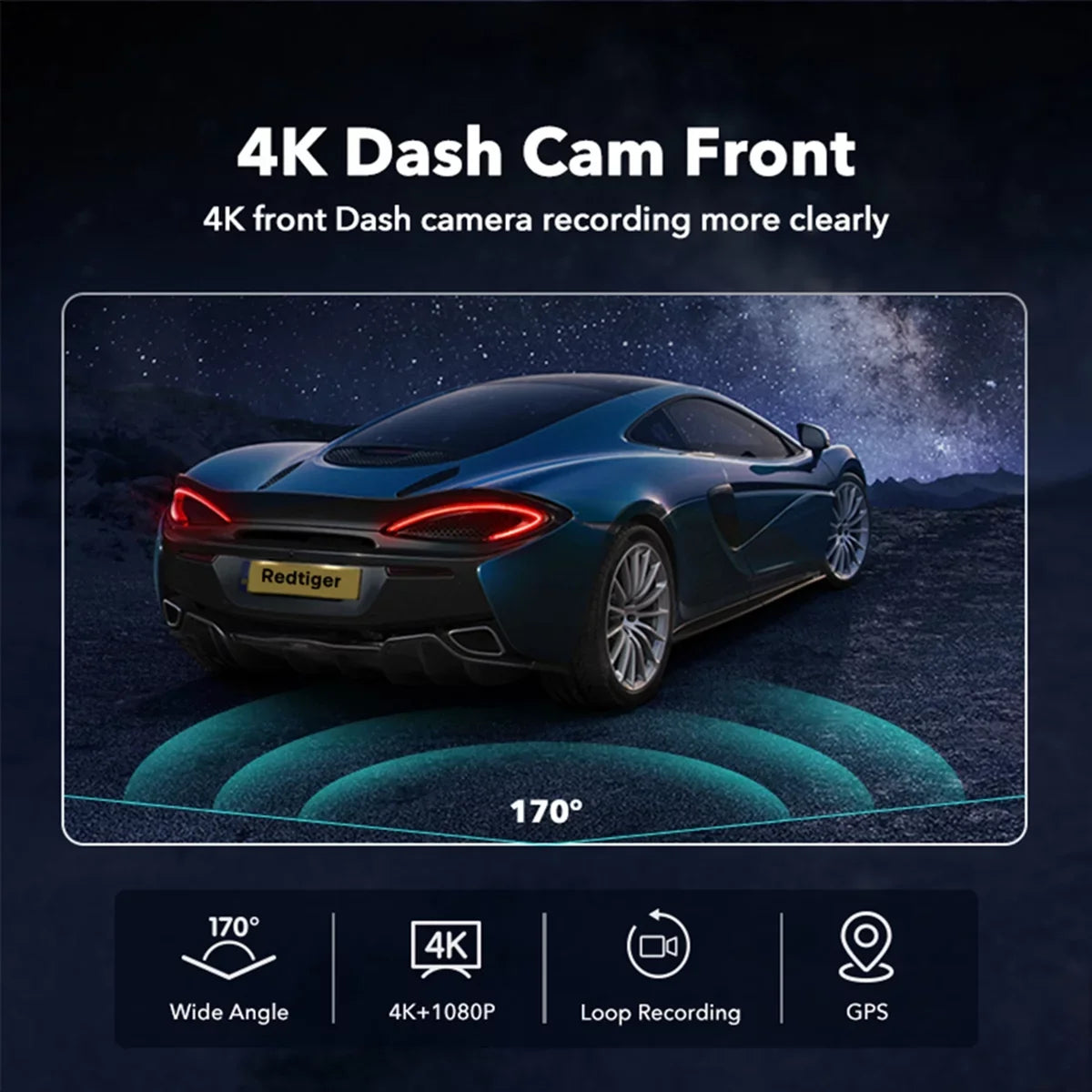 LCD 2160P Cars, Max Wi-Fi REDTIGER 3.18" 24H WDR, for Screen, UHD Car Cam 4K Camera Support Parking Monitor, GPS, Dash 256GB G-Sensor, Front,