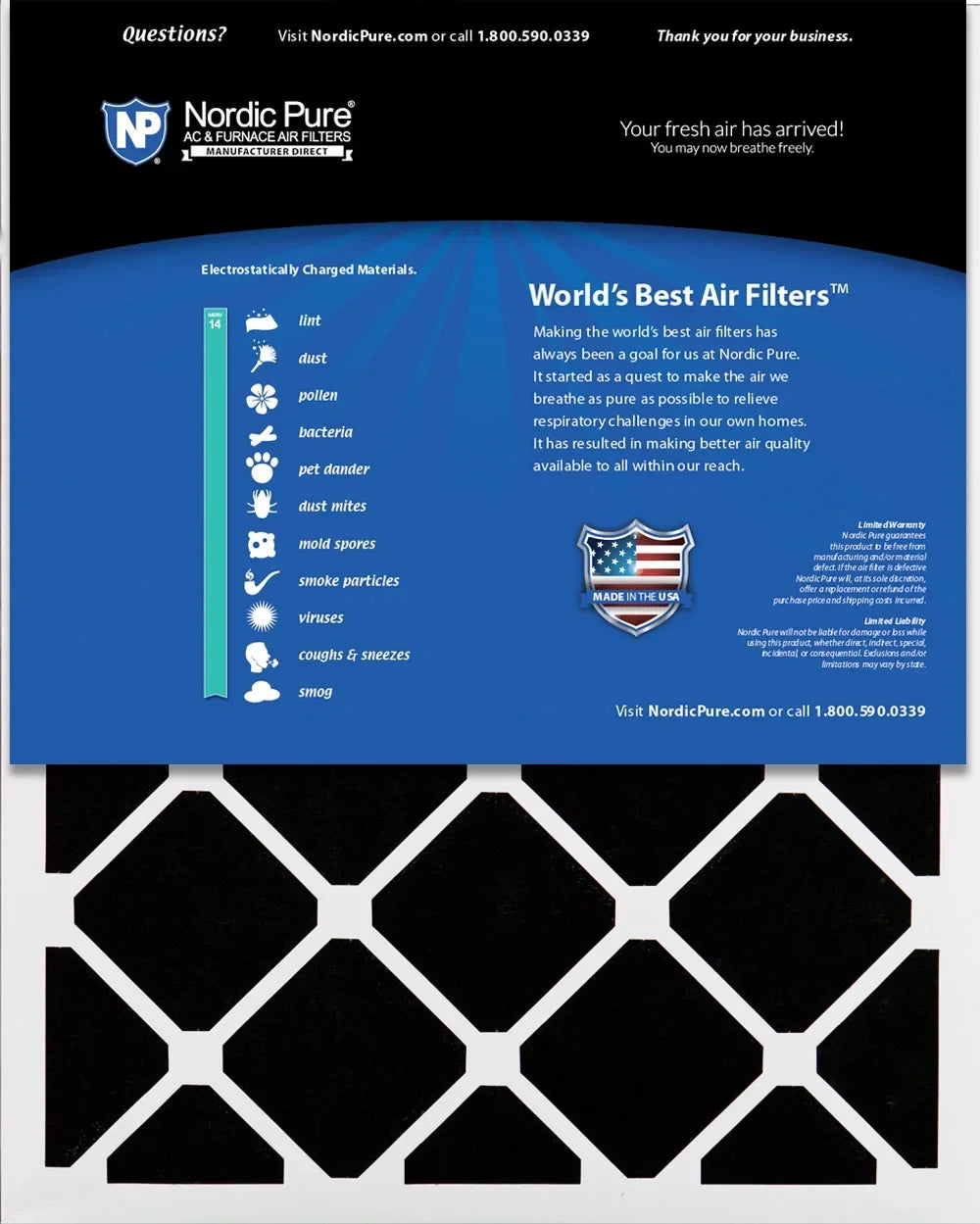 Air Pleated Pure 14 Filters Nordic Plus 12x18x1 Carbon MERV Pack 6