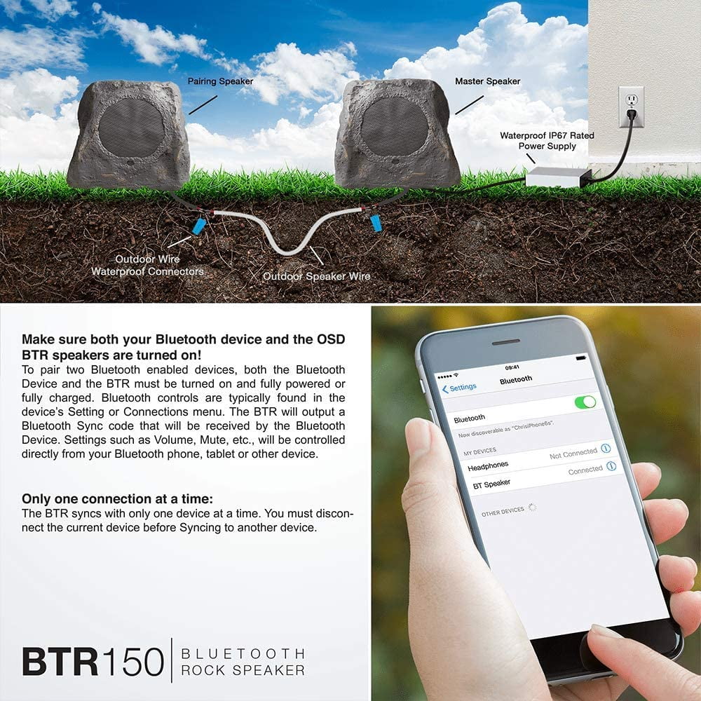Audio 120W Speaker Brown Weather Rock inch OSD – Outdoor Sandstone Canyon Resistant, 5.25 Bluetooth