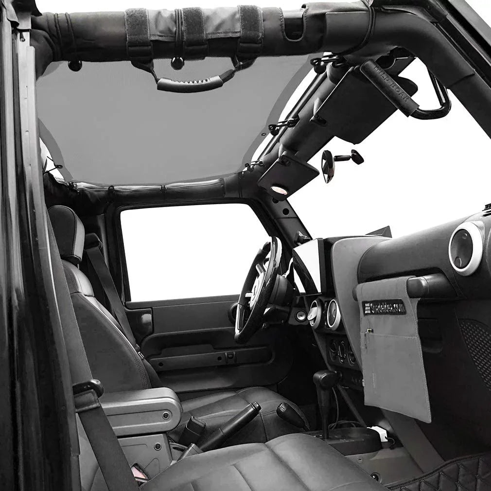 Shade Blocker (2007-2018) JK Front Sunshade Mesh Bag-10 Shadeidea Grab Screen with JKU Jeep Wrangler Unlimited 4-Door Sun Cover Warranty Top UV & Years Rear-Gray