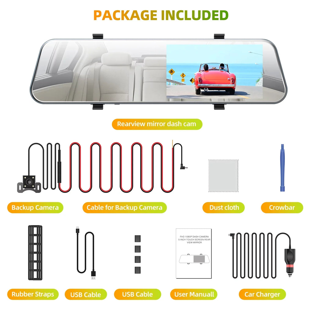 Full Lens with Front TOGUARD Backup Rear Camera HD Dual Rear 5" Camera Dash Waterproof Cam 1080P and