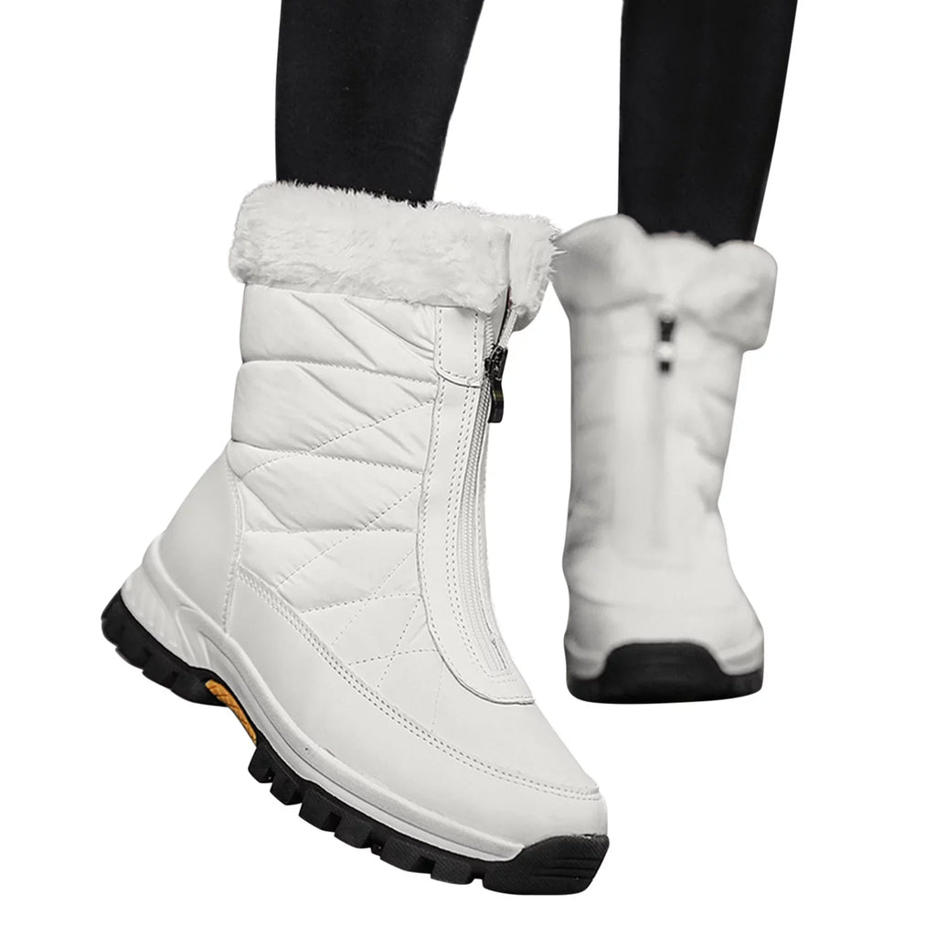 Women Proof Mid Flat Winter Warm Shoes Keep Snow Boots Comfortable Fashion Zipper Boots Water