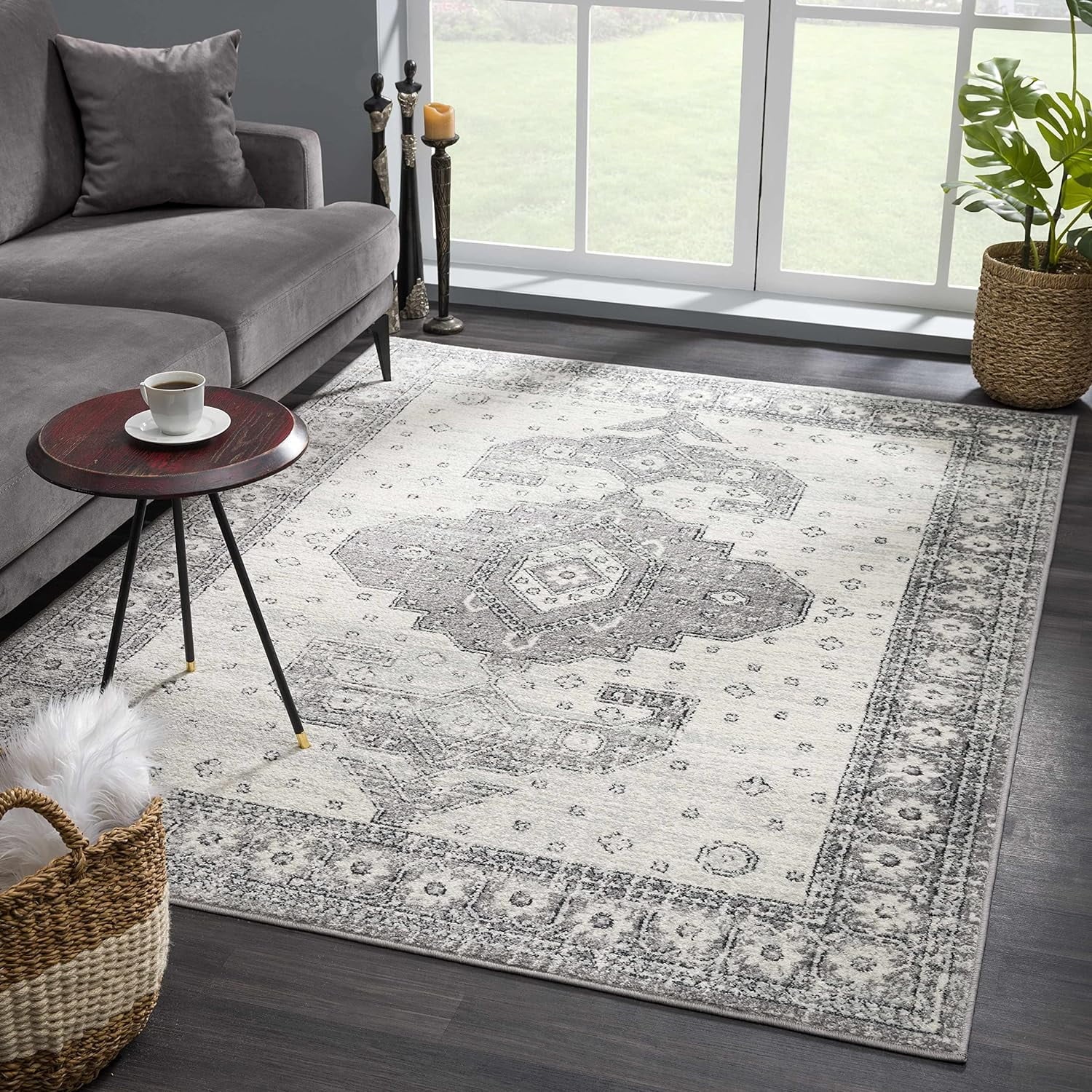 Persian Boho Collection Distressed 7'10" Grey, Traditional - Living Medallion Goksun - Beige - Pattern Vintage X Marash Bedroom, Indoor Rug - Room, Area 10' Oriental