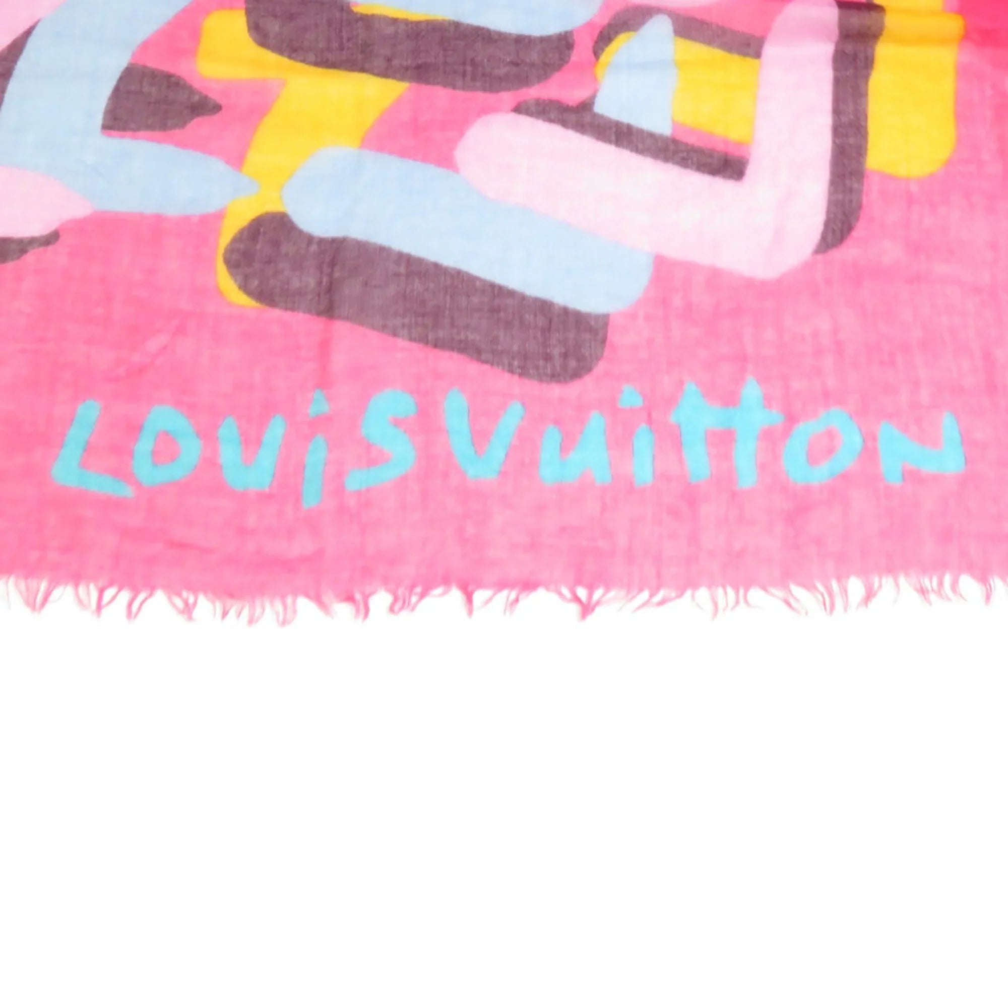 Pink/Multicolor Vuitton Louis Women's Shawl e58449a LOUIS Cashmere/Silk Pre-Owned (Good) VUITTON