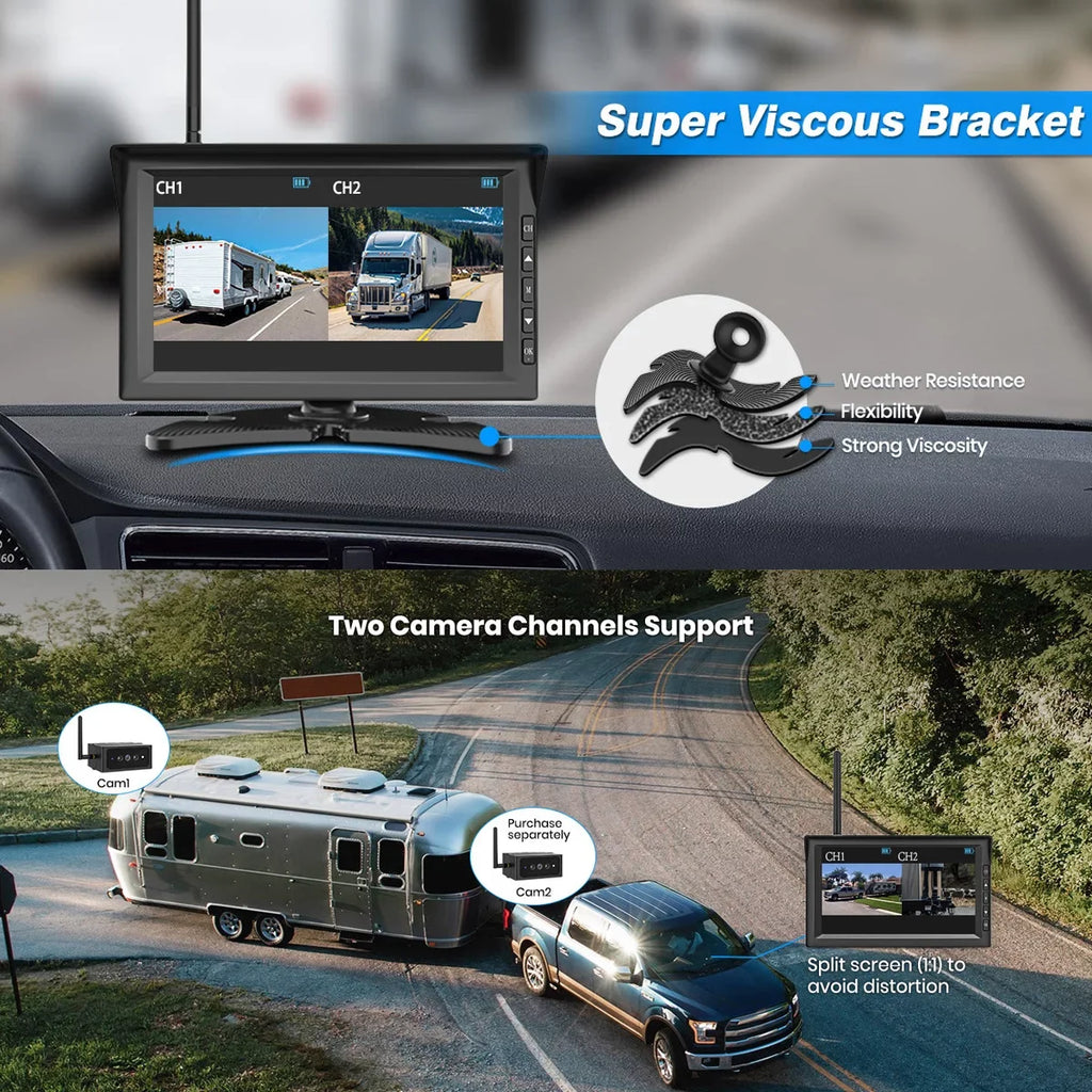 Camera Up 2 Systems, Solar Camera RV Reverse Back Monitor Wireless Channel 7" Trailer Rear Camera Auto-Vox Campervans, Backup for View