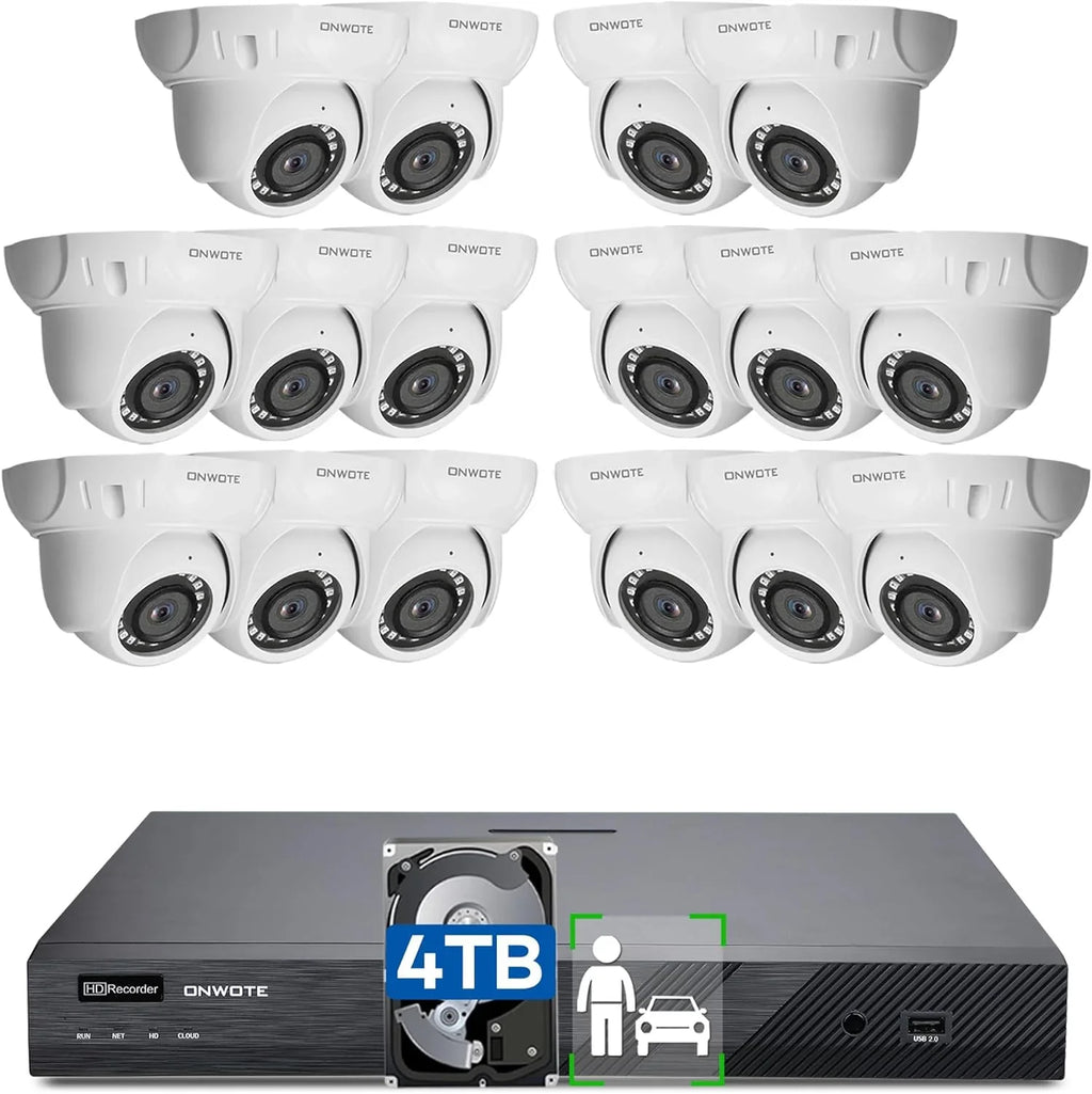Camera Human AI ONWOTE Outdoor pre-installed Vehicle 8MP 16pcs Security with 6MP System, 16 Channel Recording, HDD 4K PoE NVR Surveillance Detection, PoE Business for Cameras, 16CH & 24-7 4TB IP 4K