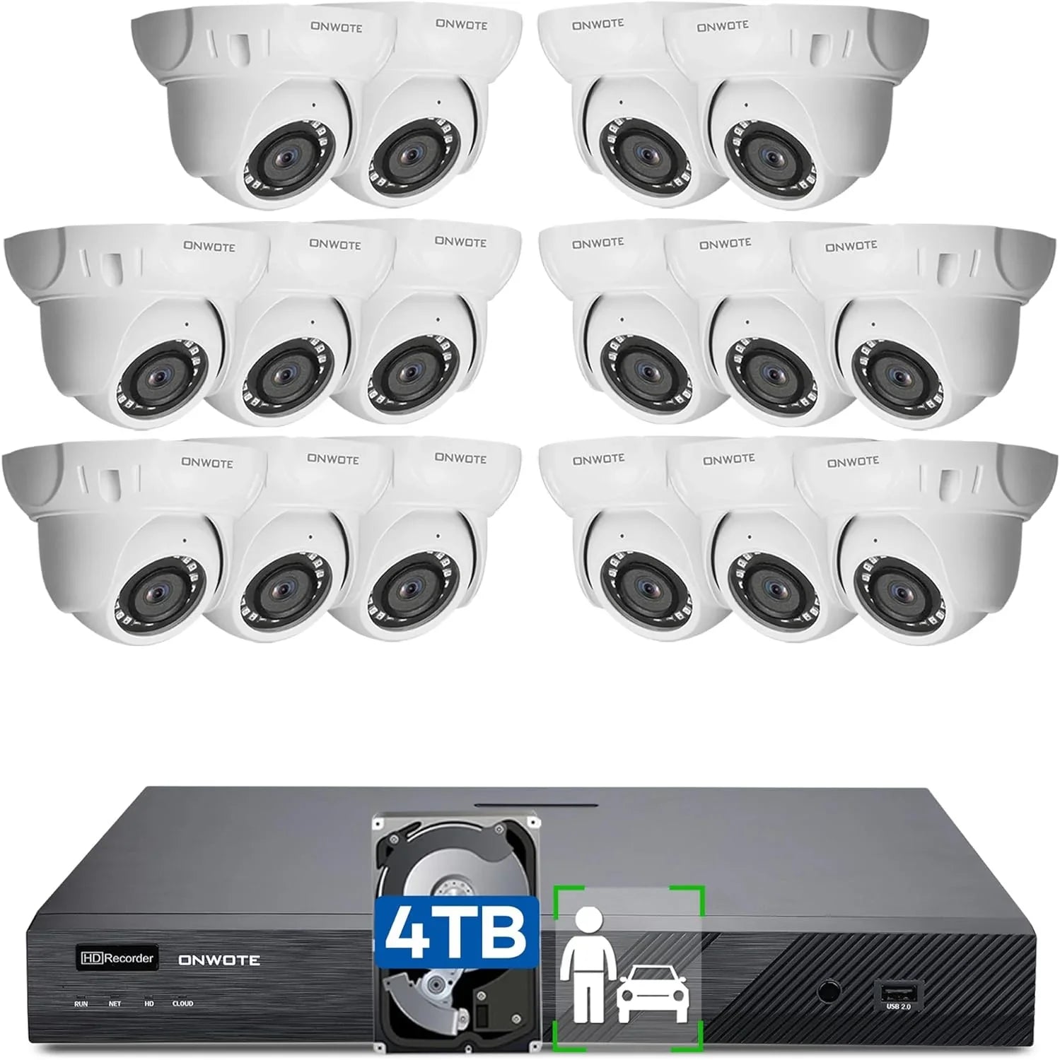 Camera Human AI ONWOTE Outdoor pre-installed Vehicle 8MP 16pcs Security with 6MP System, 16 Channel Recording, HDD 4K PoE NVR Surveillance Detection, PoE Business for Cameras, 16CH & 24-7 4TB IP 4K