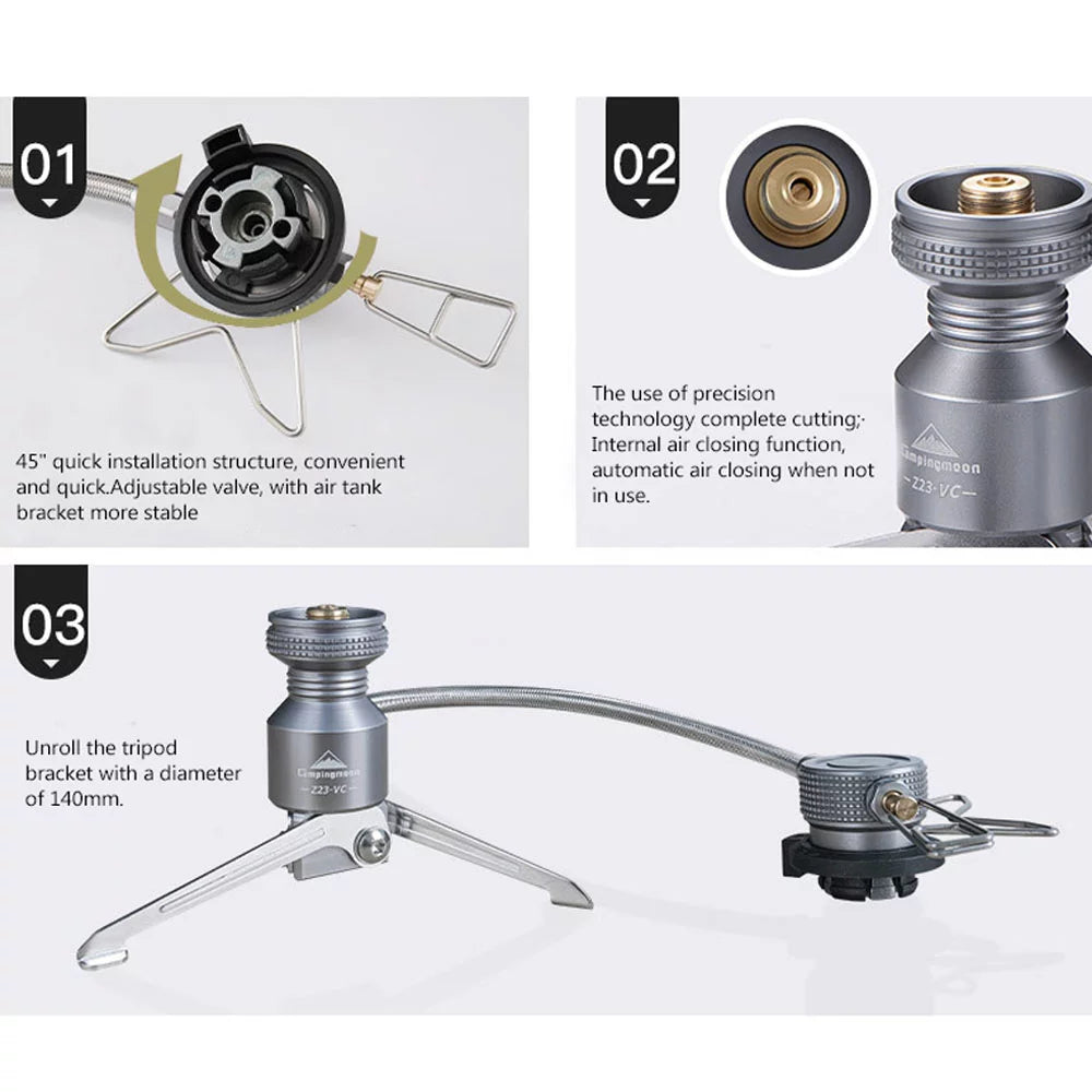 Equipment Camping Connector, Butanes for Canister CAMPINGMOON Portable Stove Cooking Tripod Adapter Camping