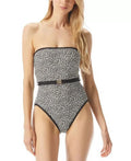 Piece One Belt Swimsuit Printed Size Bandeau Kors Logo 8 Women's Michael Black