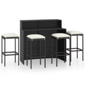 Anself Dining Poly Table Set Shelf Chairs with Storage 5 Cushioned Rattan 4 Patio and Terrace, Pub, Black Outdoor Piece Bistro, Bar for Garden Set Stool Backyard,