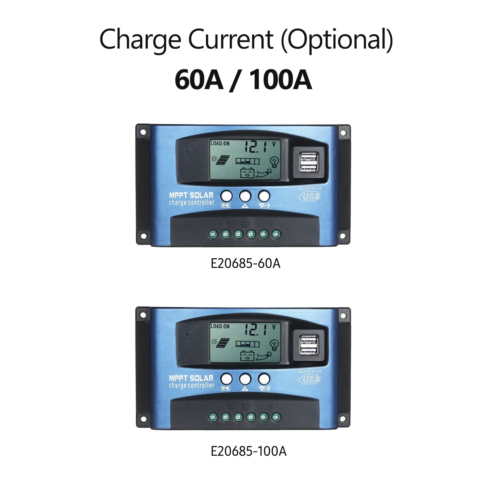 MPPT Controller USB Solar Controller MPPT USB Output LCD Solar Identification 12V/24V Charge Dual 5V/2A Smart Dual Automatic Tracking Screen
