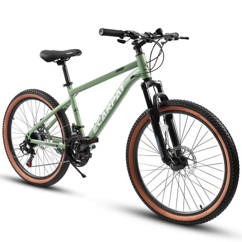 Bike Carbon Mens Womens Trail Inch 21-Speed Frame Bike, 24 steel Bicycles Shifter A24301 Brakes Disc City Fork Mountain Commuter Mountain Wheels, Thumb Ecarpat Front