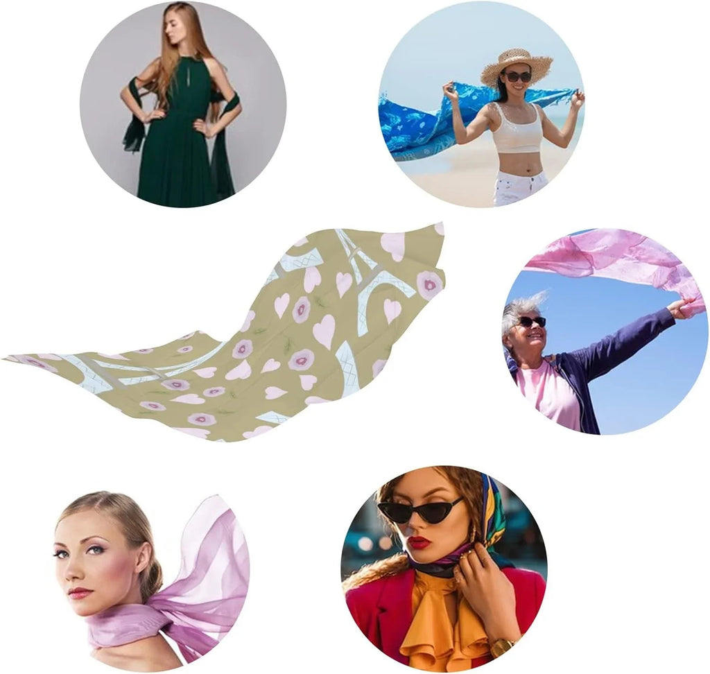 Scarf Eiffel Silk Neck Hyjoy Wrap Women Hearts Girls Scarves Long Tower Rose And Lightweight Shawl for