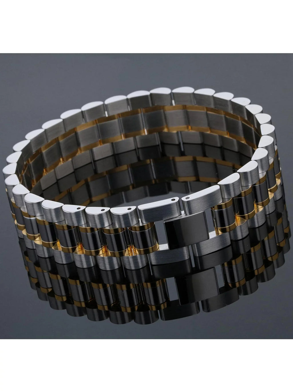 Mens Stainless Two-Tone Watch Bracelet Link Steel