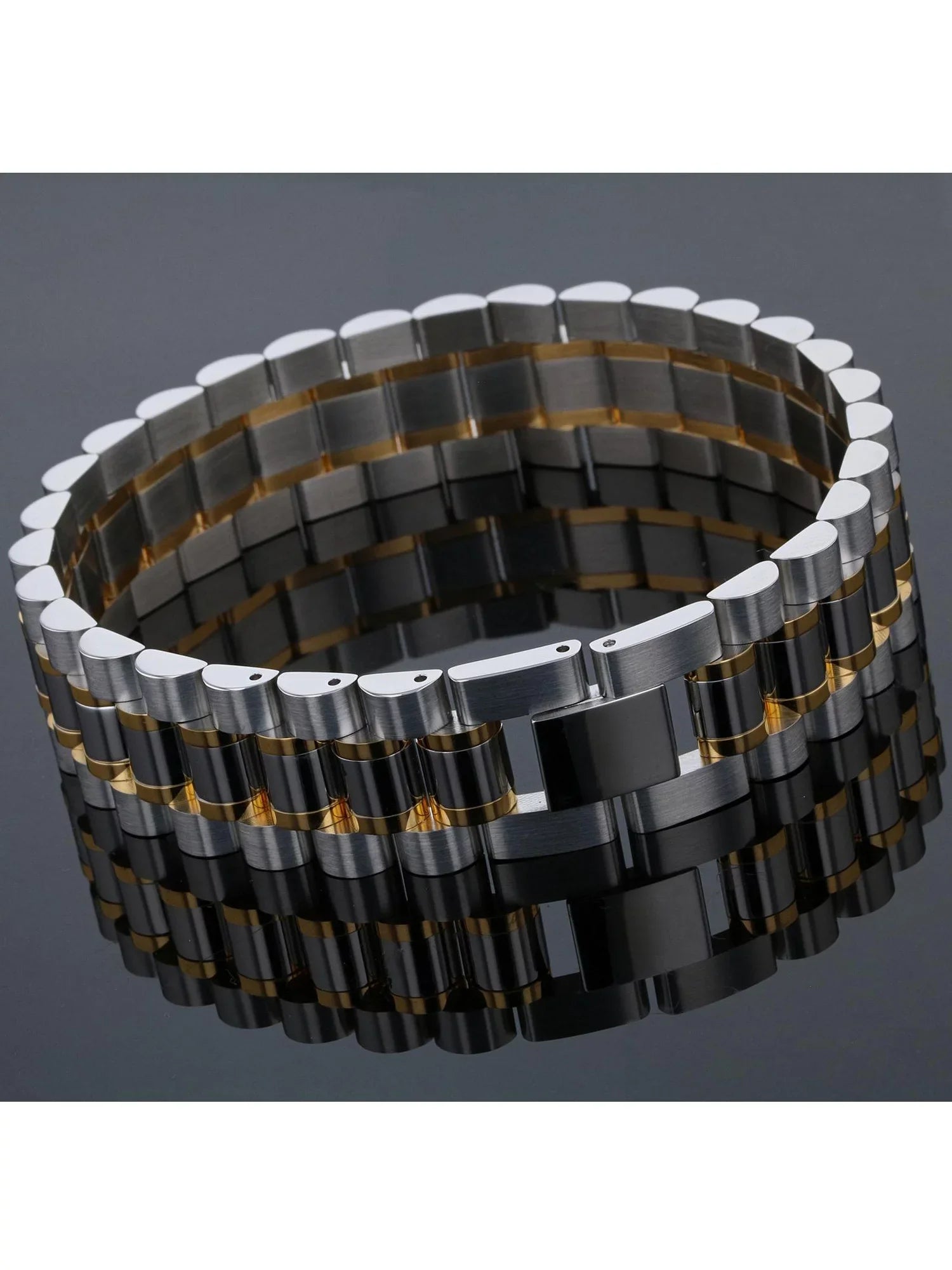 Mens Stainless Two-Tone Watch Bracelet Link Steel