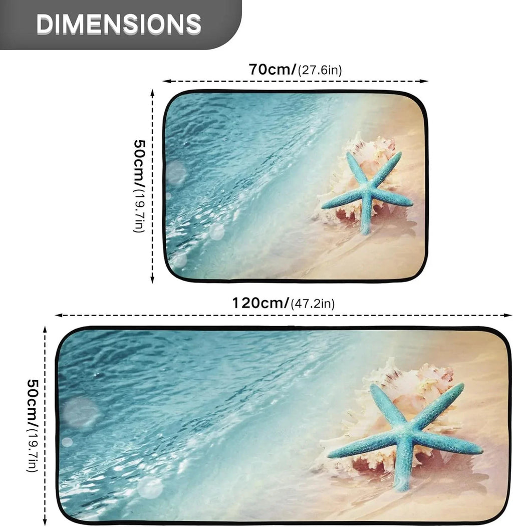 Runner Room Summer Rugs, Kitchen 19.7"x27.6" Perfect Rug Sea Washable 19.7"x47.2" Floor Mats Starfish and Bedroom Carpet Entryway, Wave for Area Conch + Living Bestwell Beach