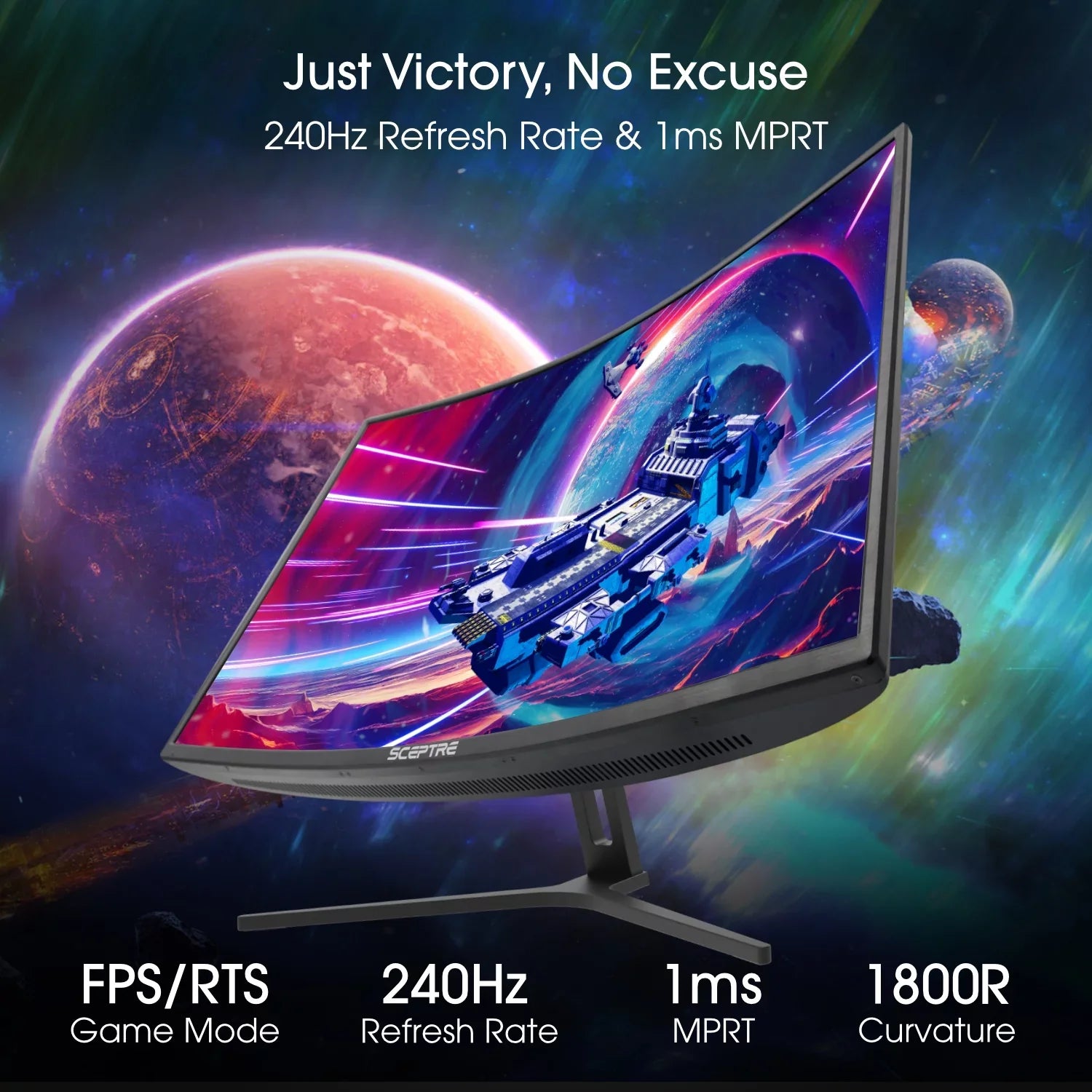 Monitor (C325B-185RD) Sceptre to Speakers, Build-in DisplayPort FreeSync DisplayPort sRGB AMD Black 99% Curved 144Hz HDMI Gaming 240Hz up 32-inch Machine 165Hz