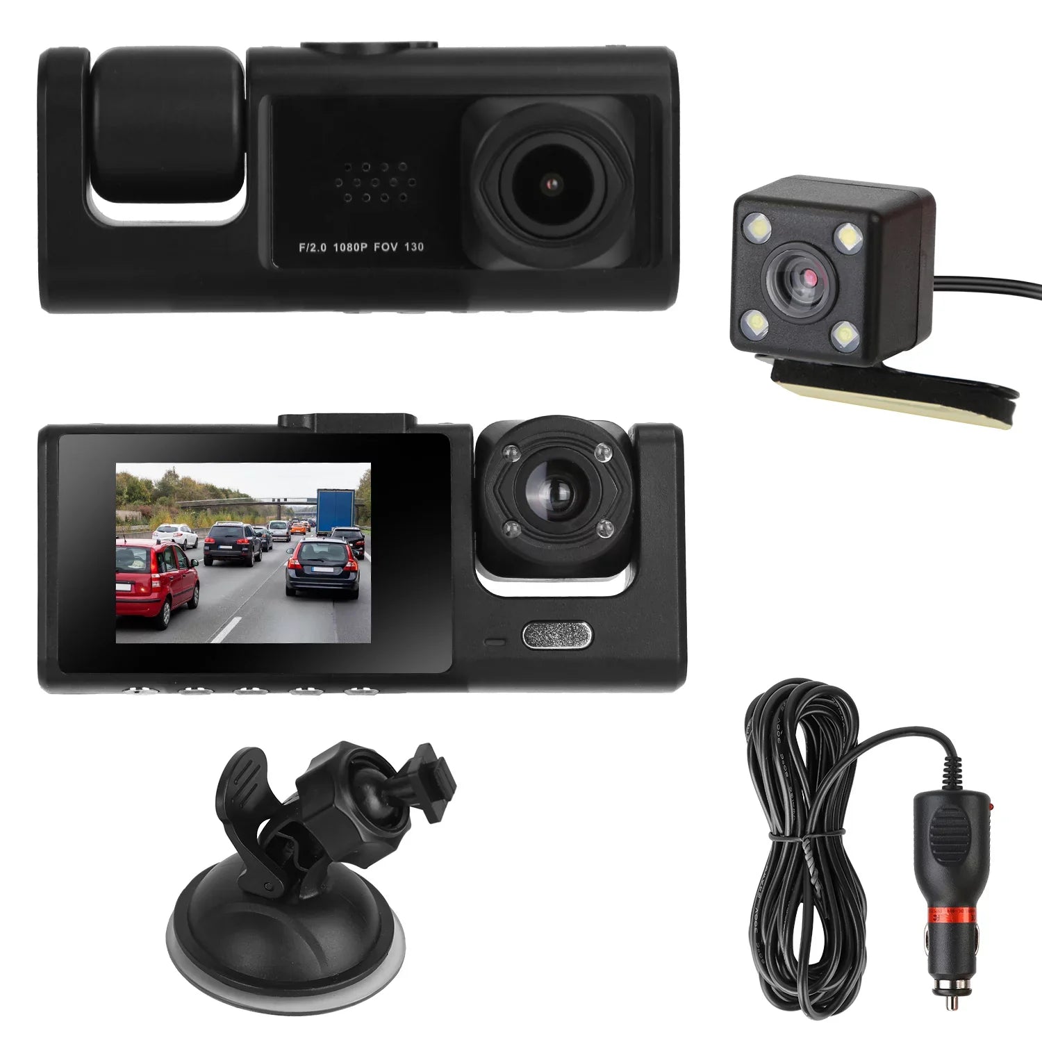 Dash Driving iMounTEK Front Cam Backup Dash Mode 1080P Video Vision, IR DVR Camera 3 Camera and Night G-Sensor, Car Cam, Recorder, Recorder, 3 Rear, Dashboard Inside Triple Way Parking Channel